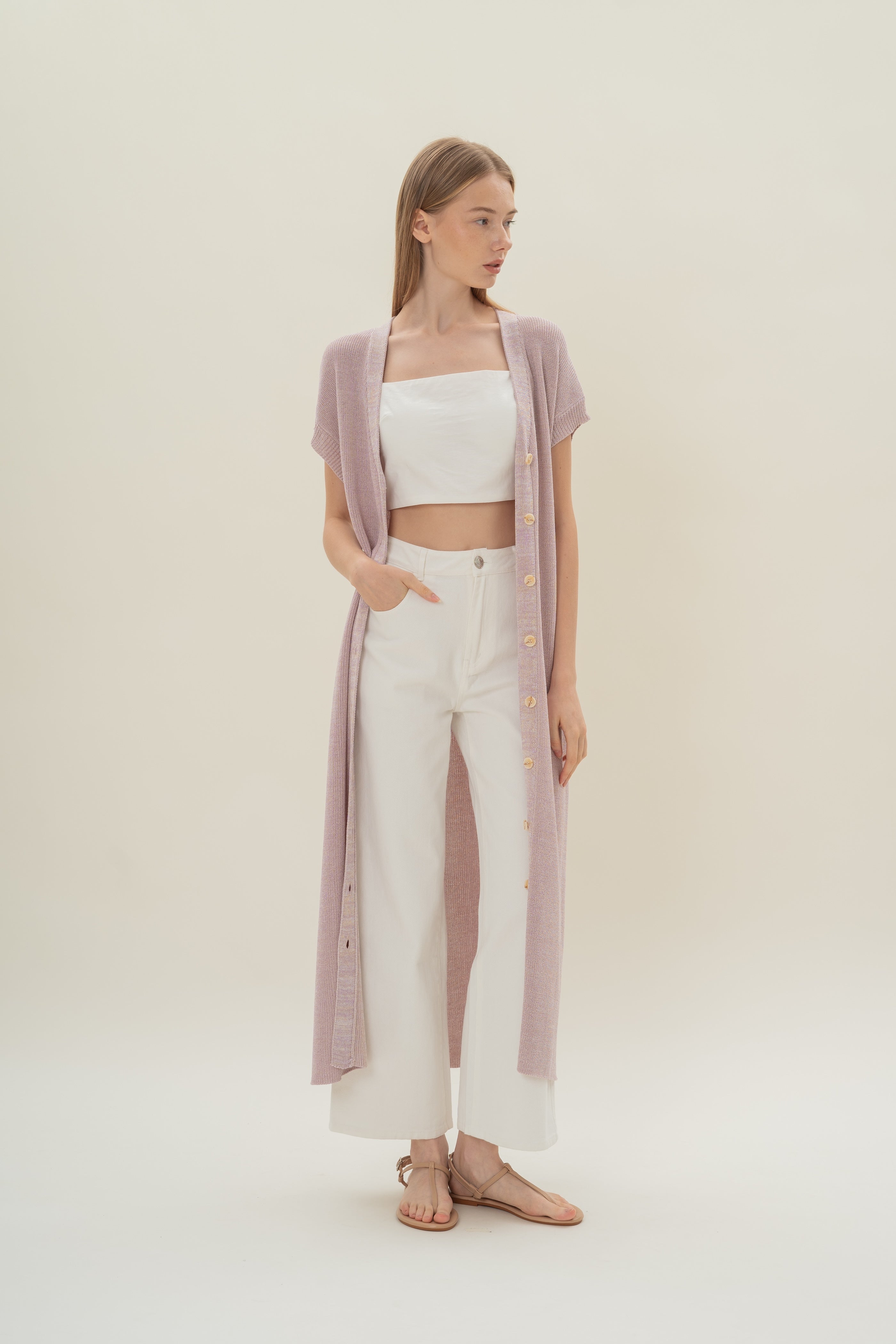 Button Front Melange Knit Dress in Lavender Mist