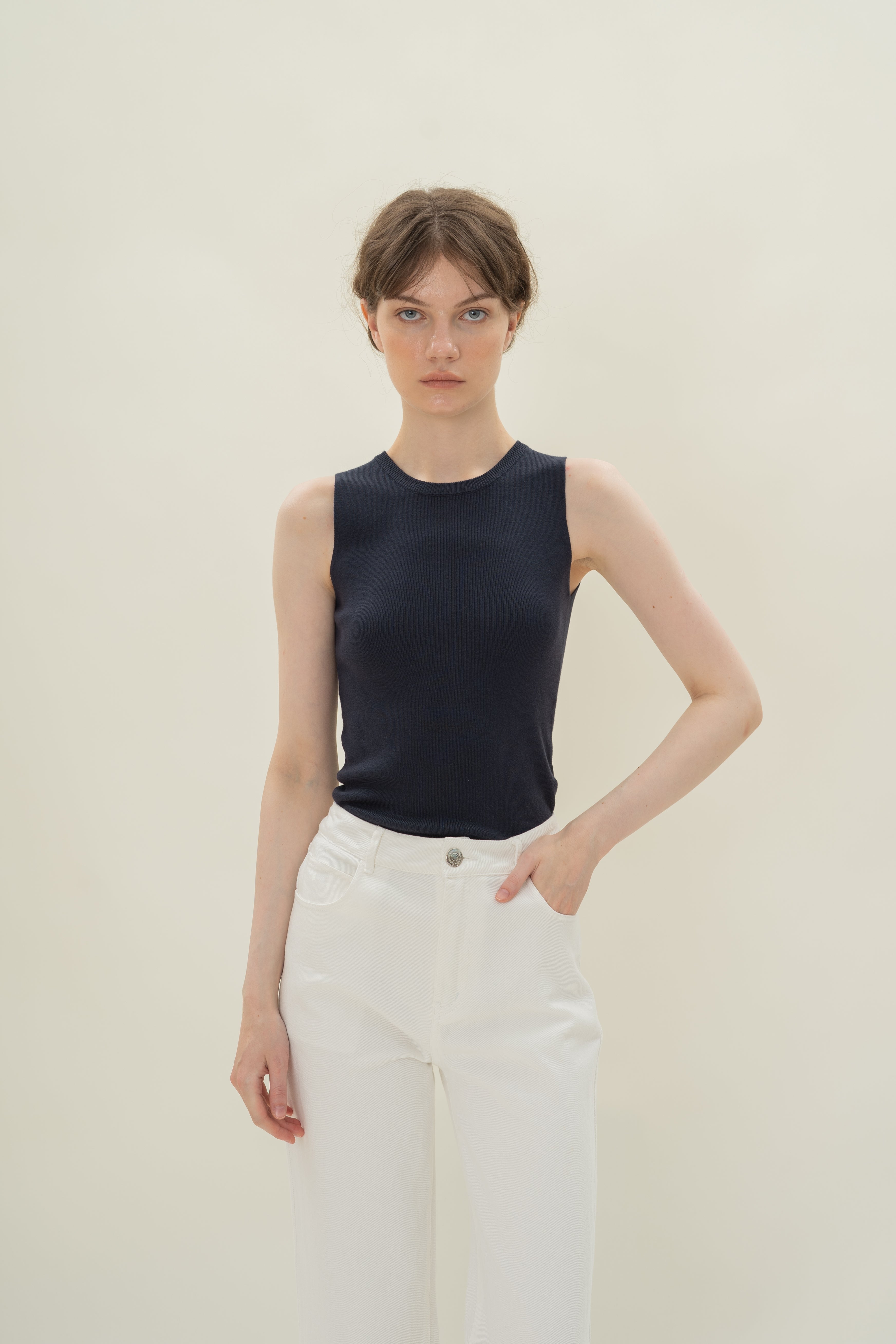 Sleeveless Knit Tank in Midnight