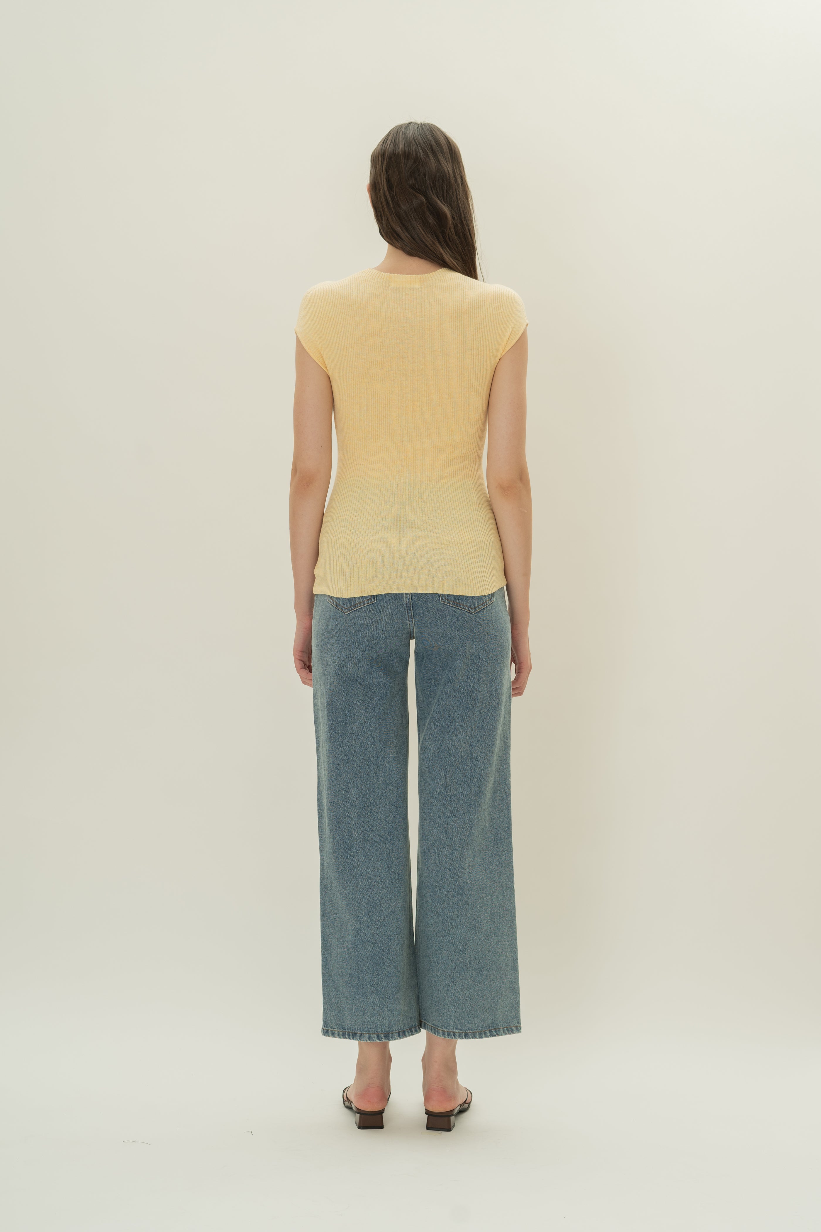 Knitted Cap Sleeve Fitted Top in Yolk Yellow