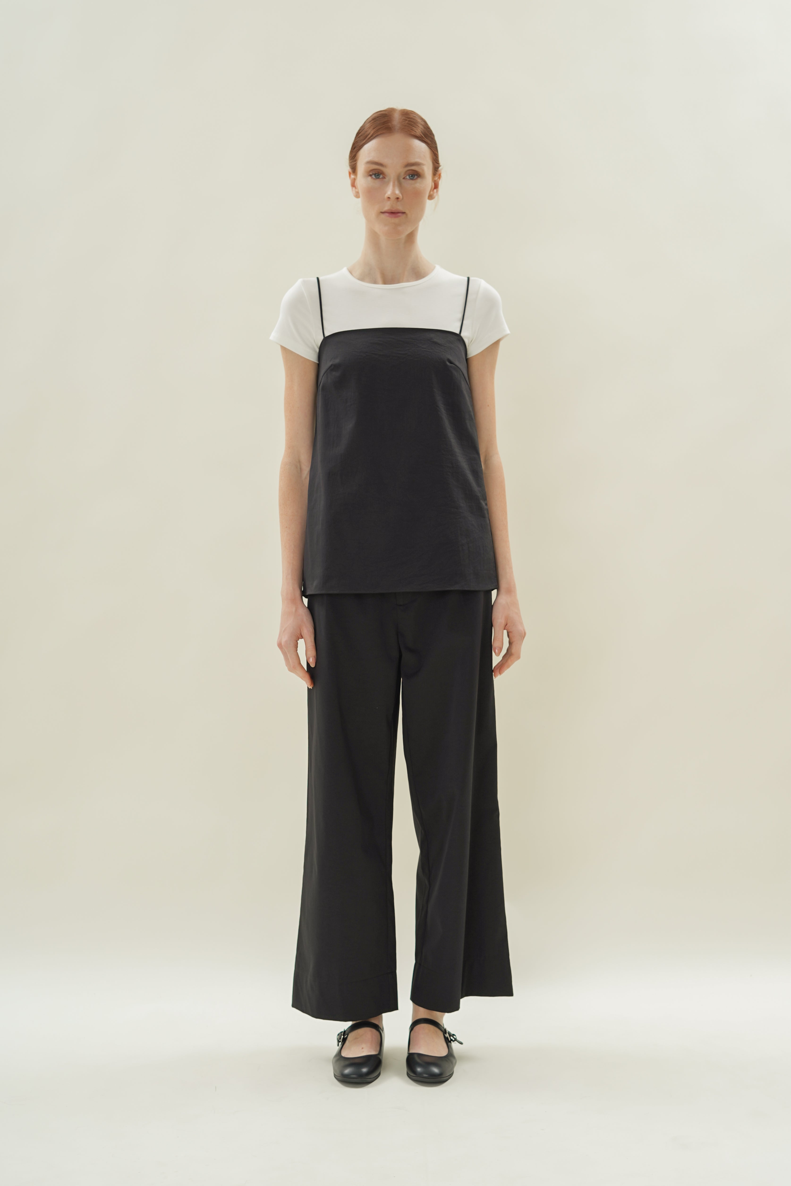 Straight Neck Slip Top in Black