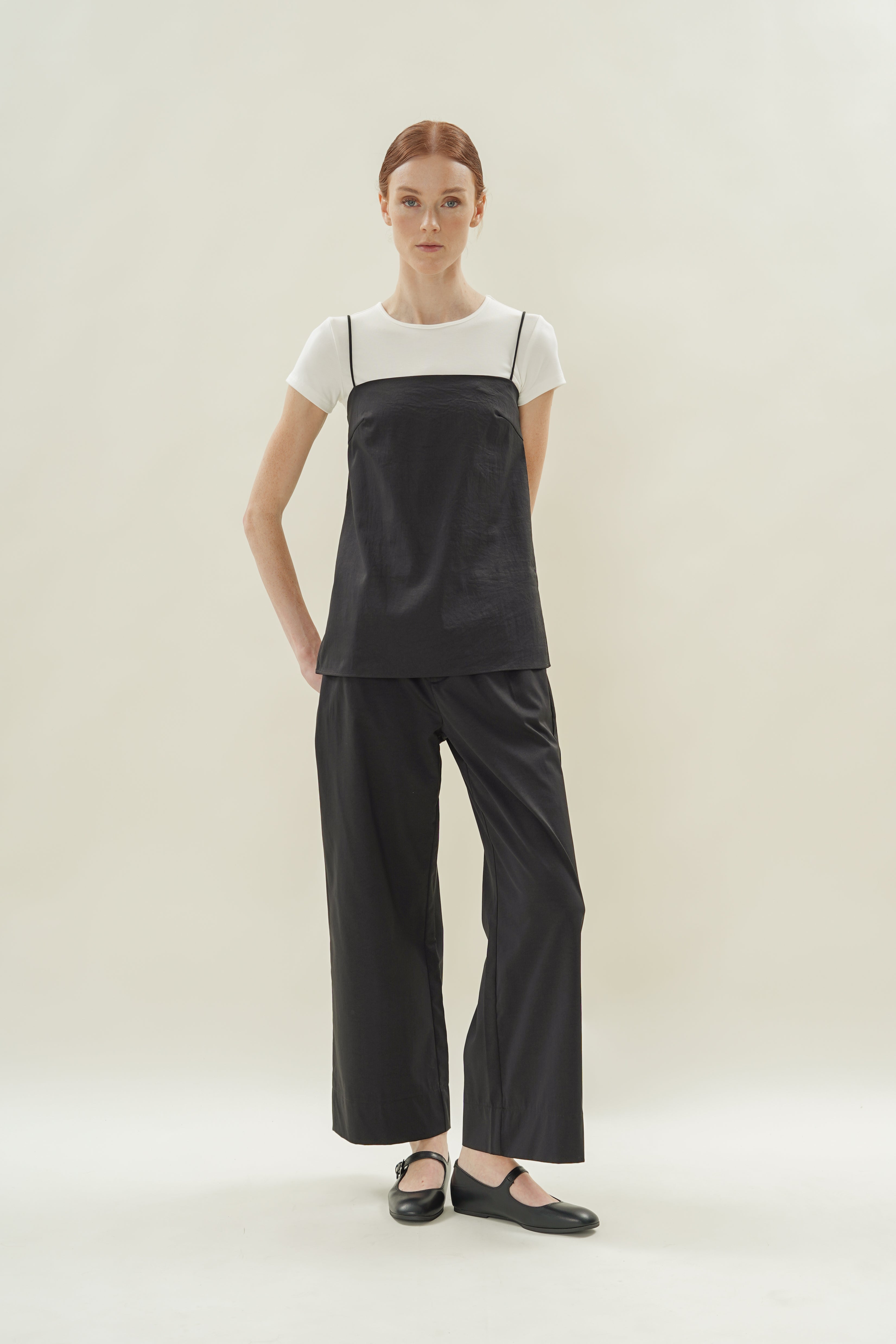 Straight Neck Slip Top in Black
