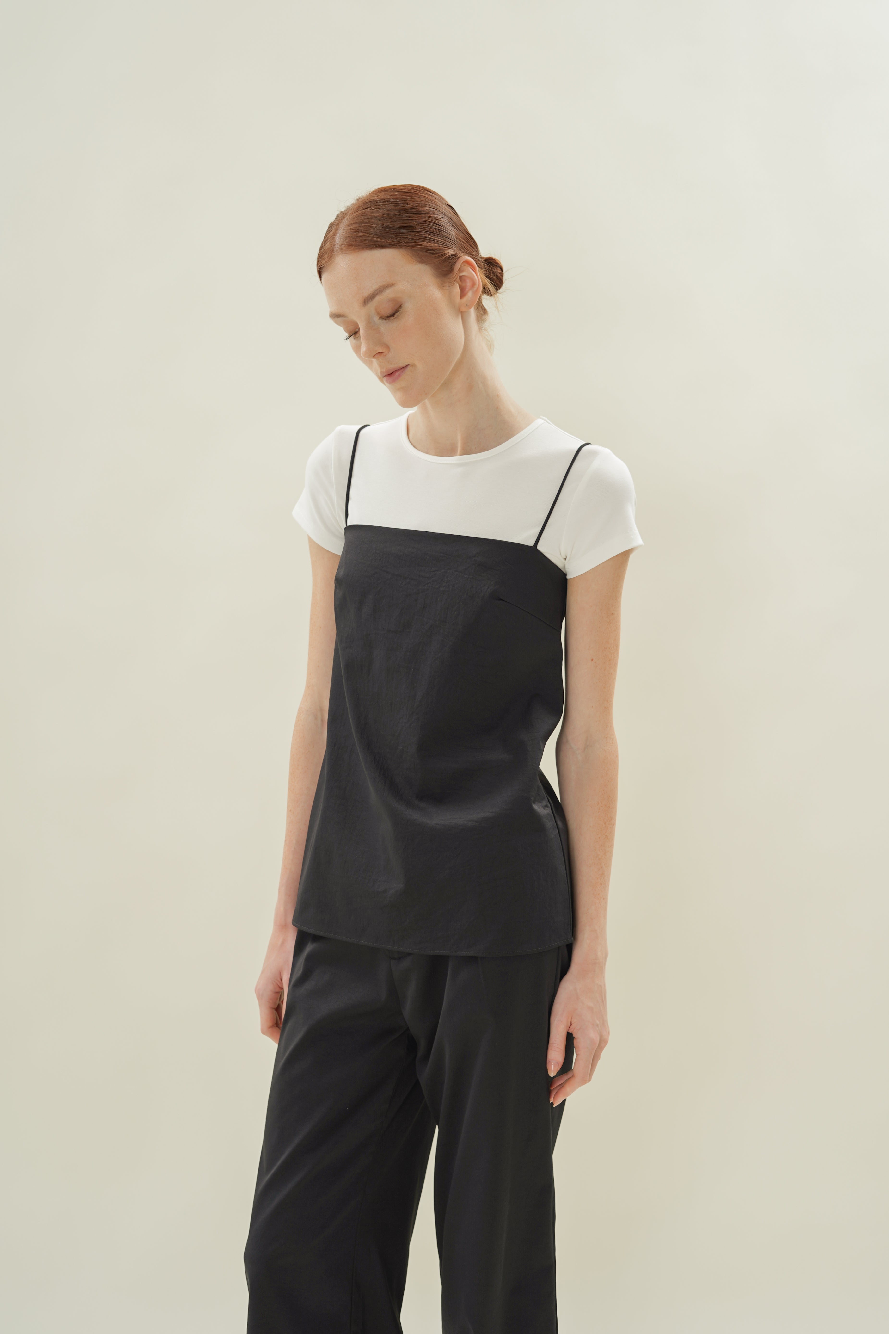 Straight Neck Slip Top in Black