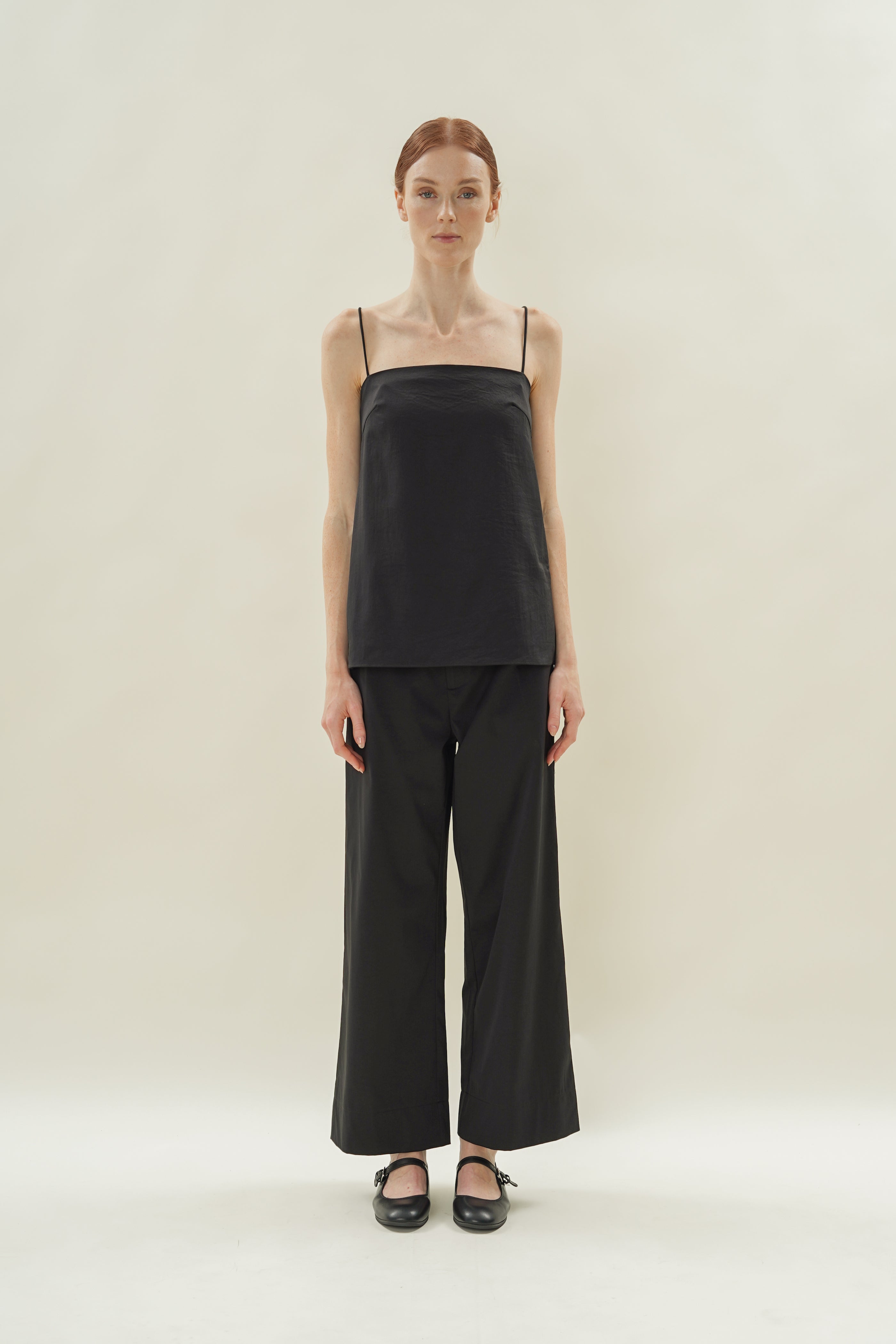Straight Neck Slip Top in Black
