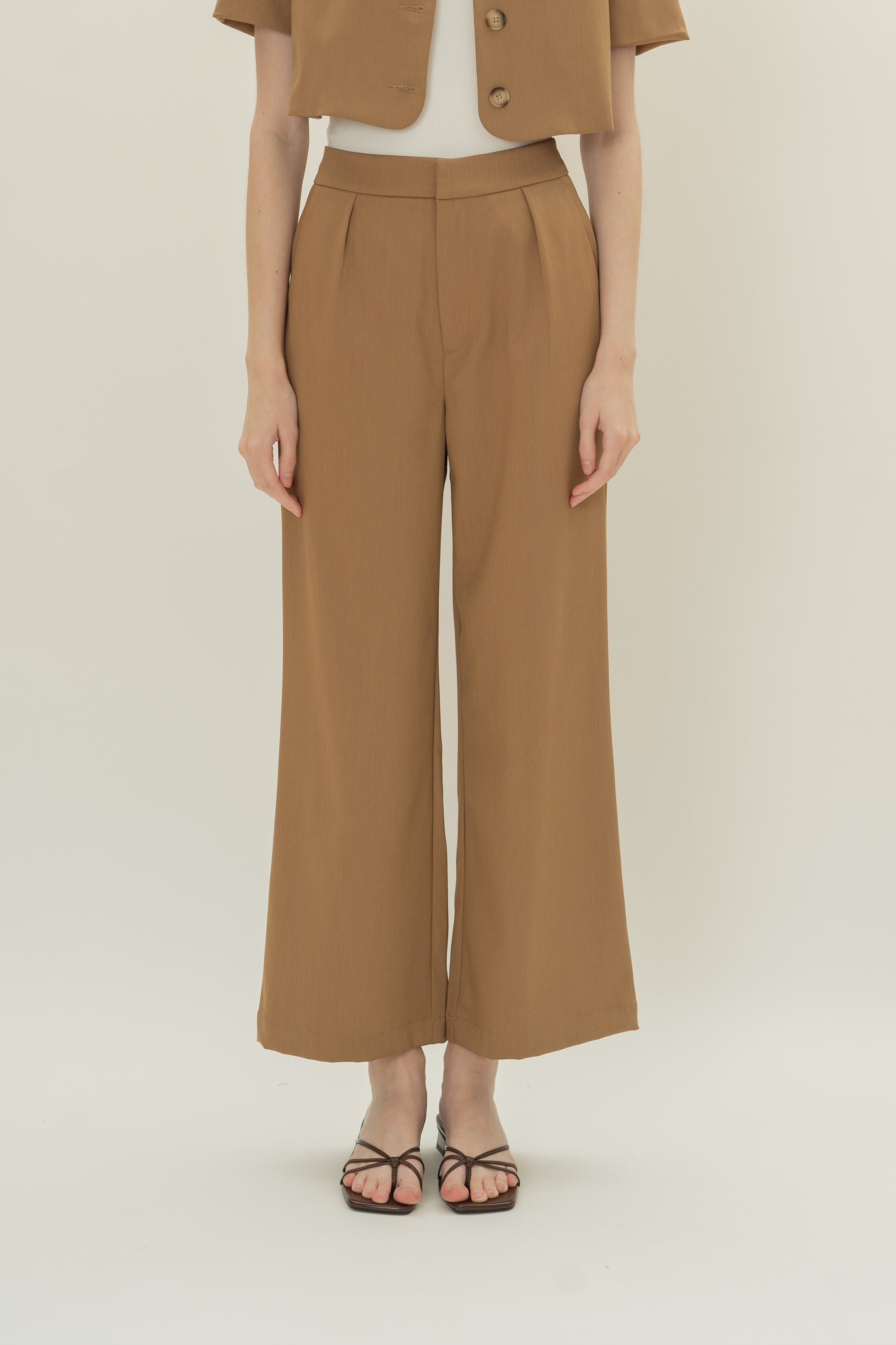 Petite Suiting Pleated Trousers in Camel