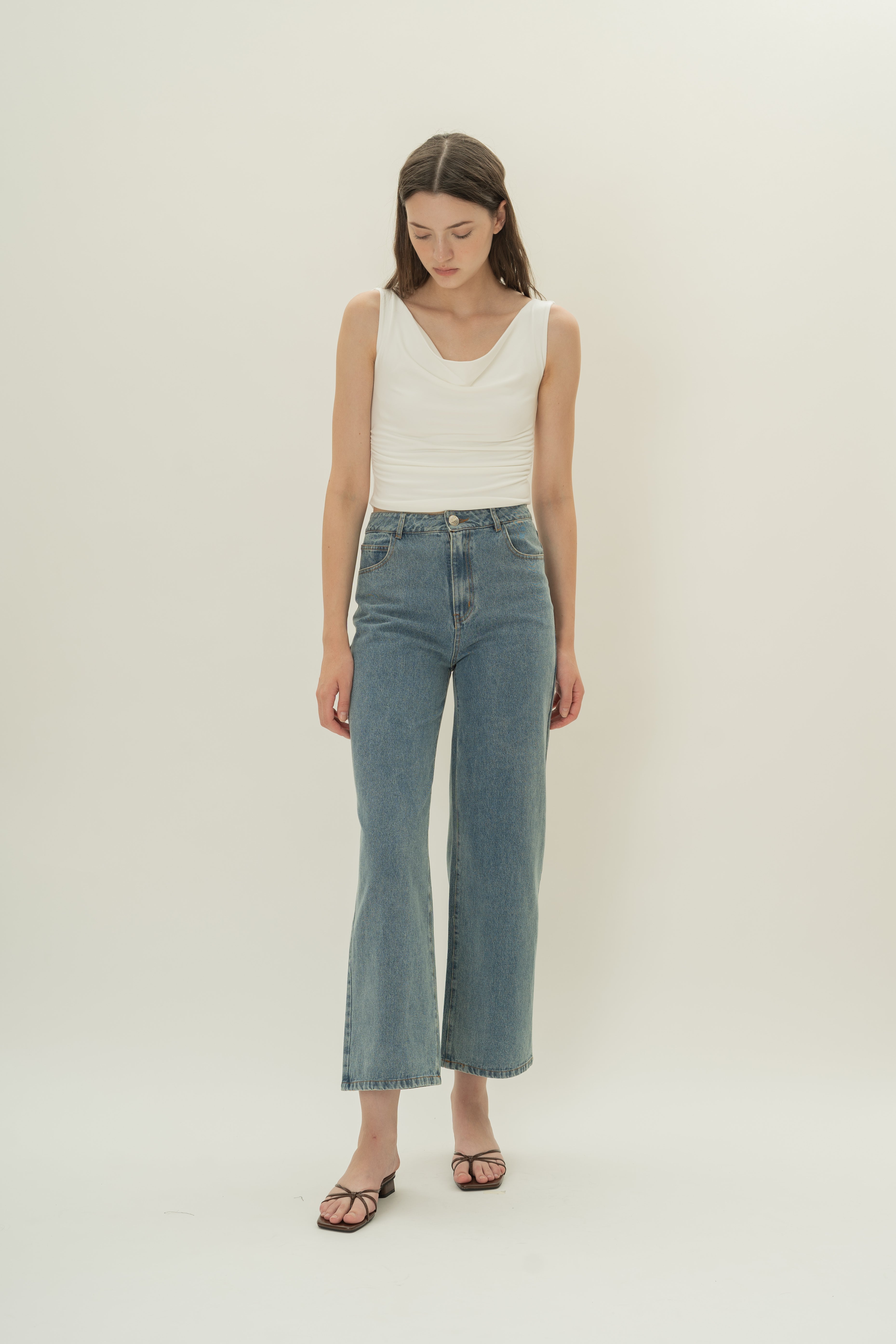 Off Shoulder Ruched Waist Top in White