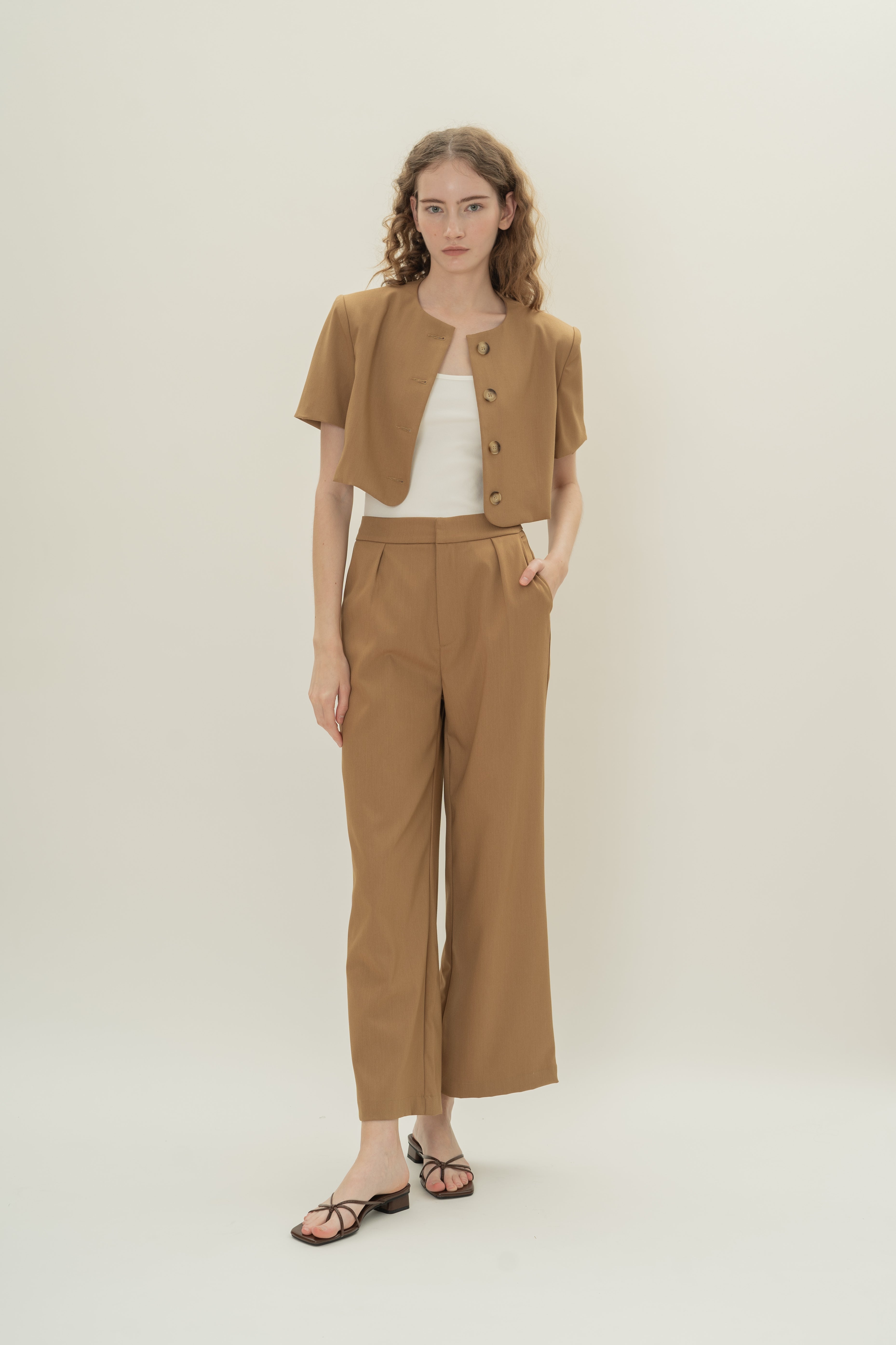 Petite Suiting Pleated Trousers in Camel