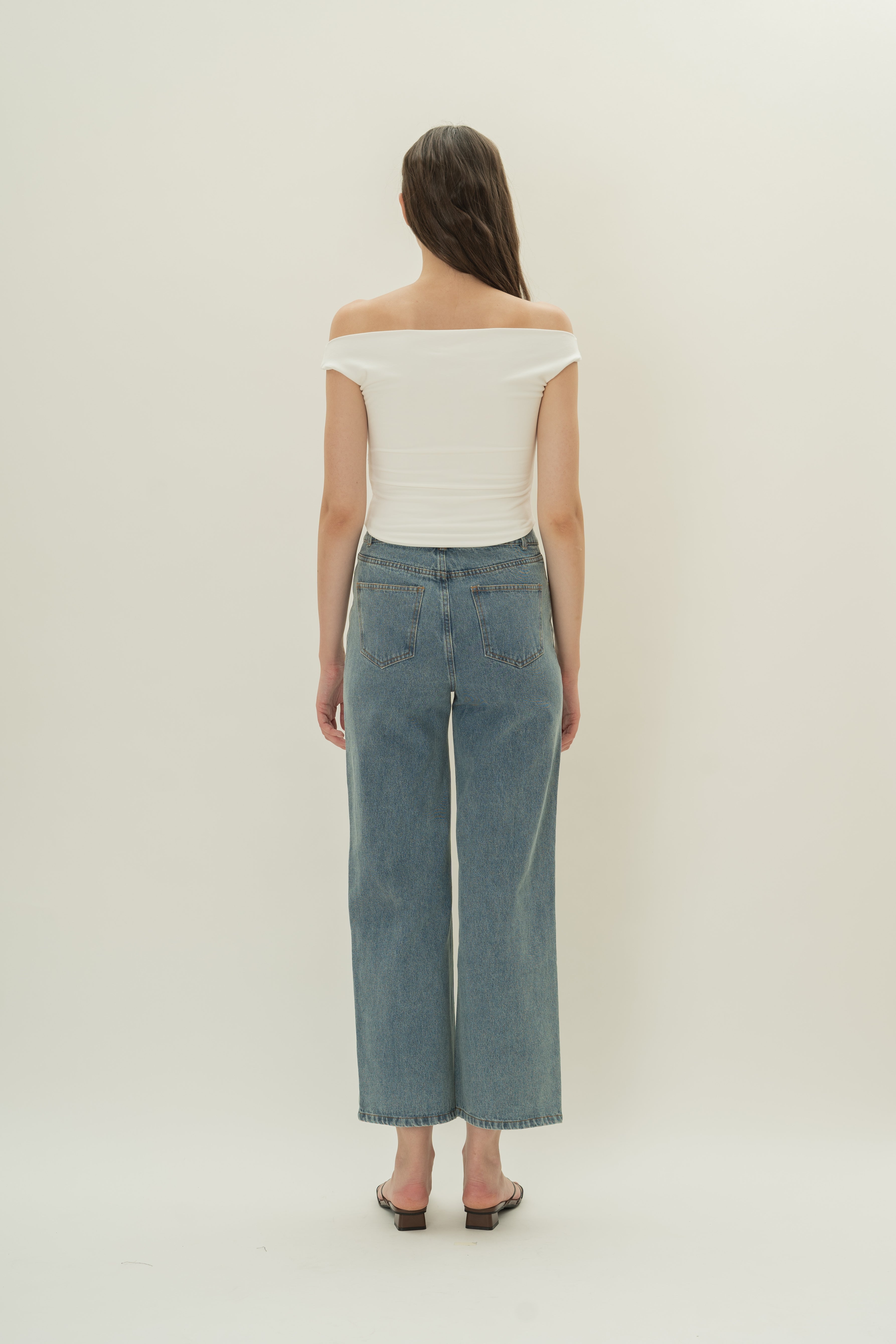 Off Shoulder Ruched Waist Top in White