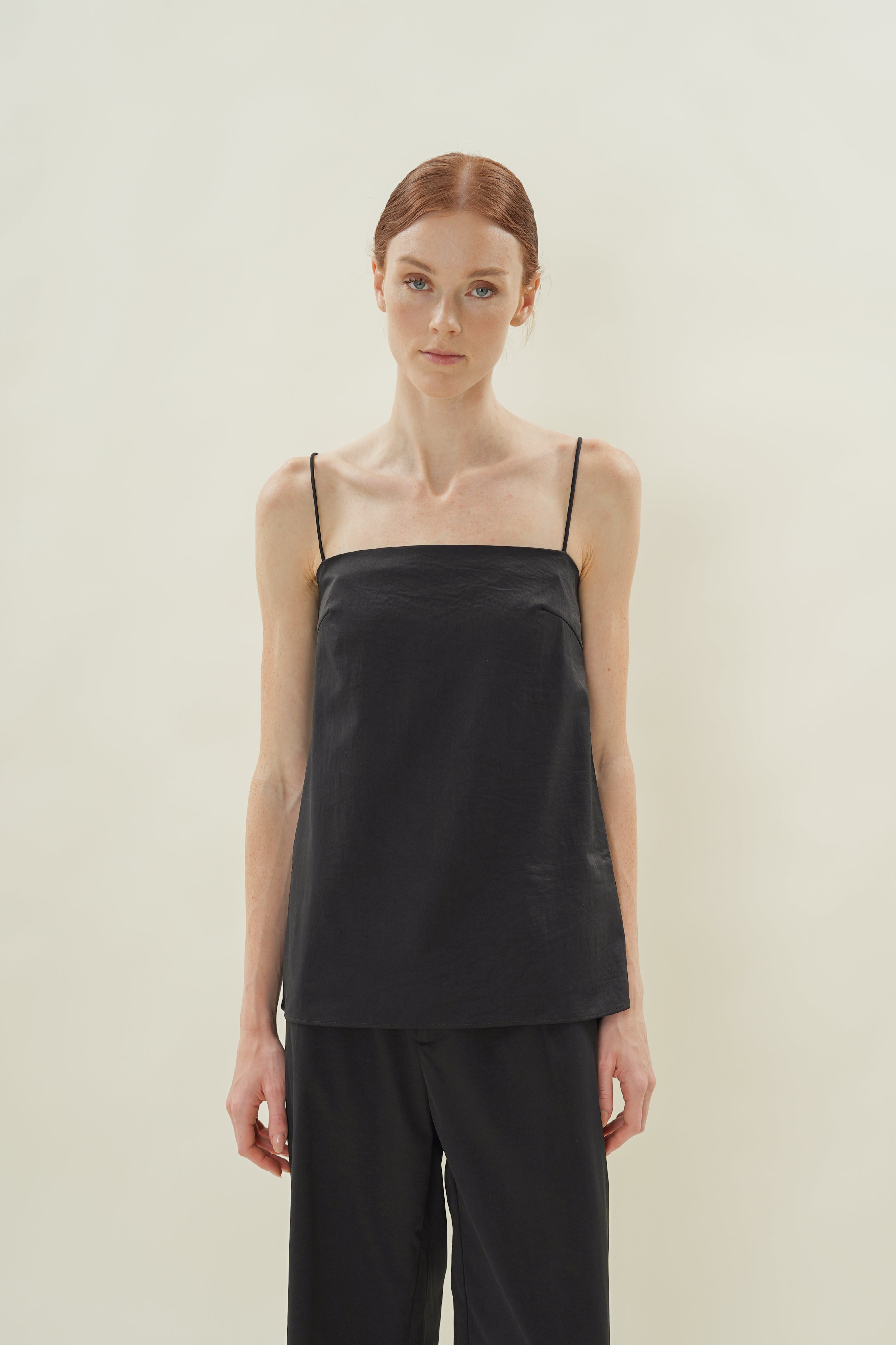 Straight Neck Slip Top in Black