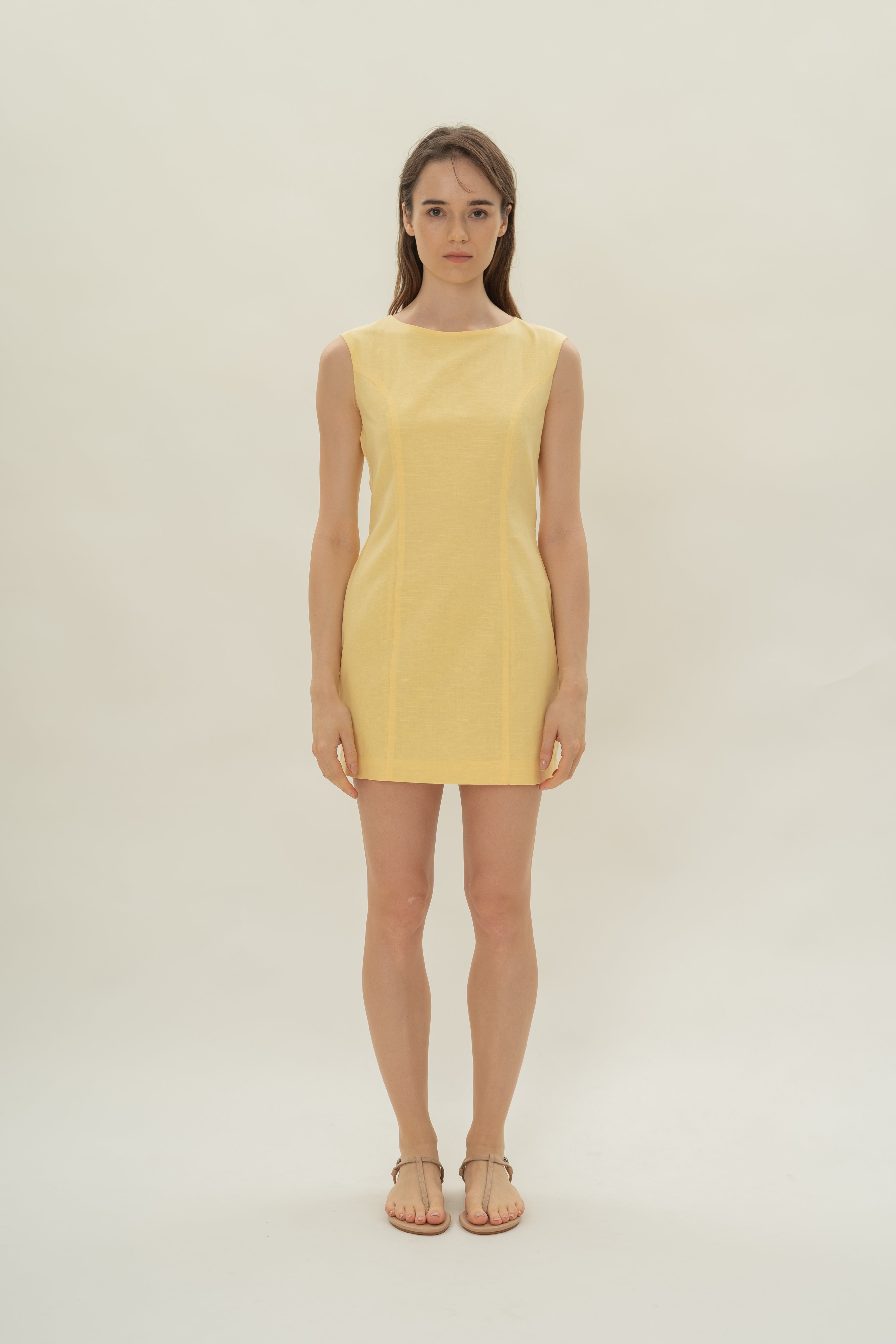 Boat Neck Mini Dress in Lemon