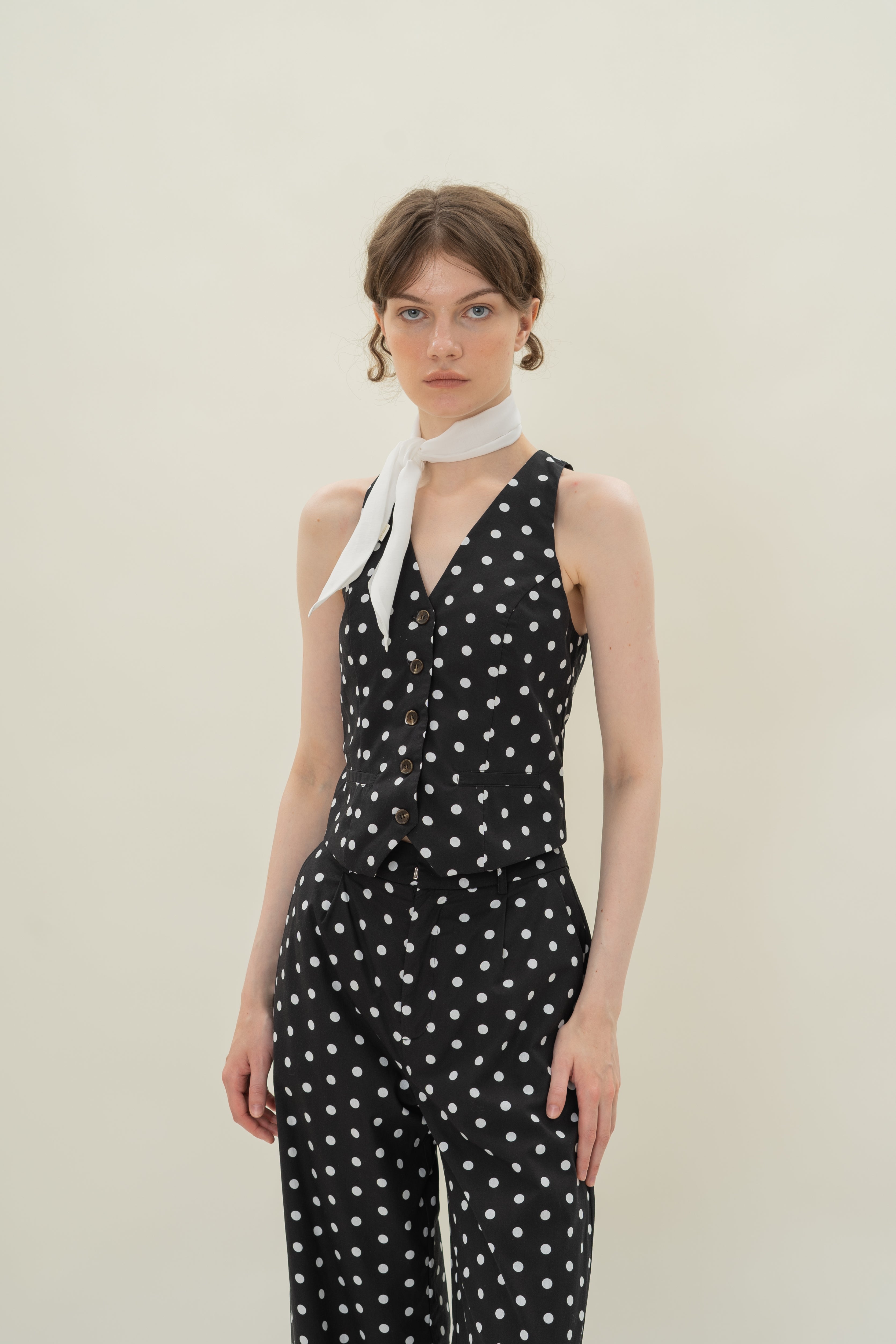 Cotton Halter Padded Waistcoat in Polka Dot