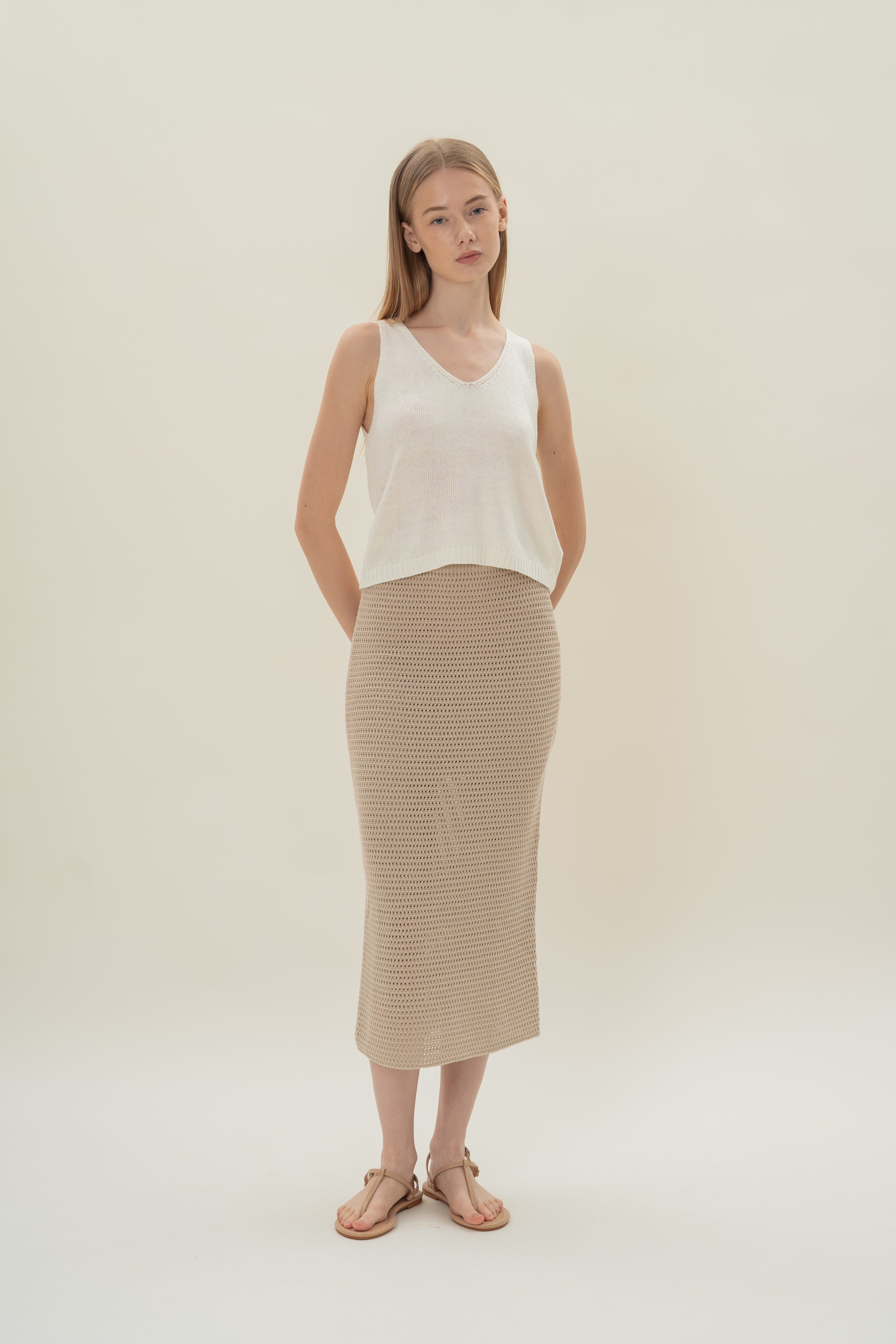 Crochet Midi Skirt in Sand