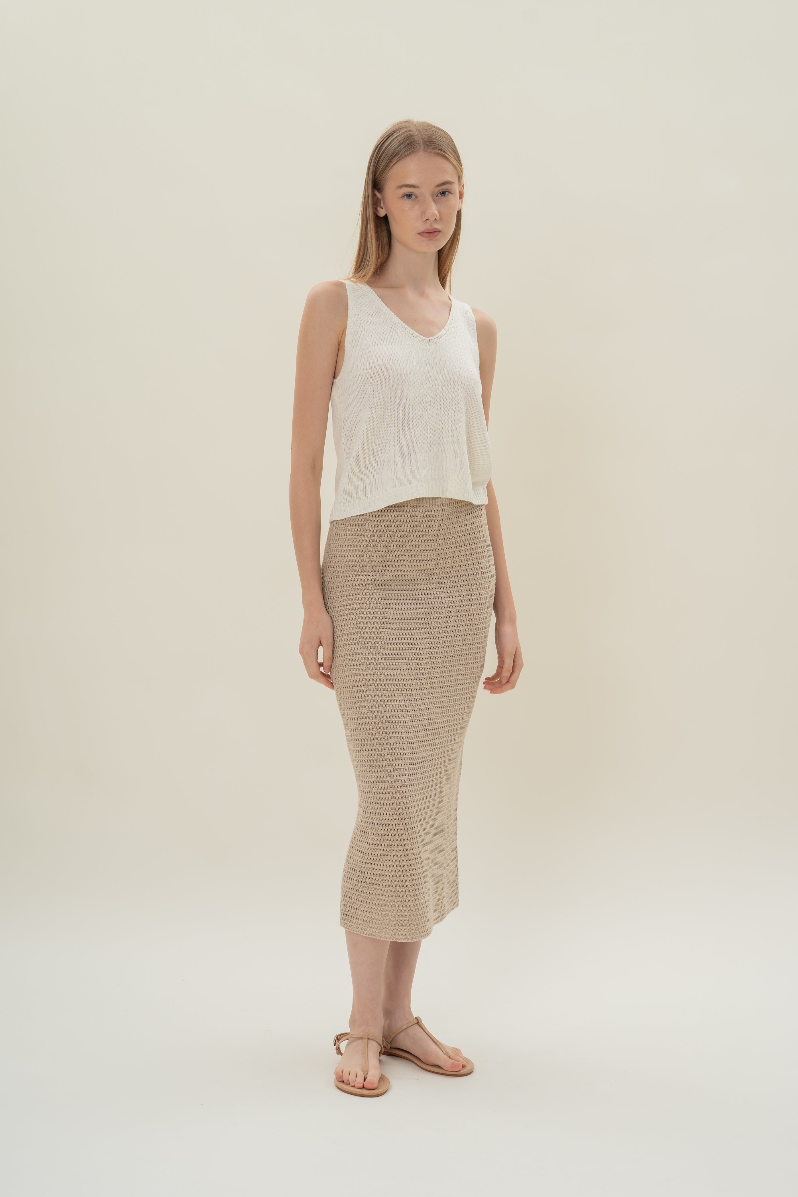 Crochet Midi Skirt in Sand