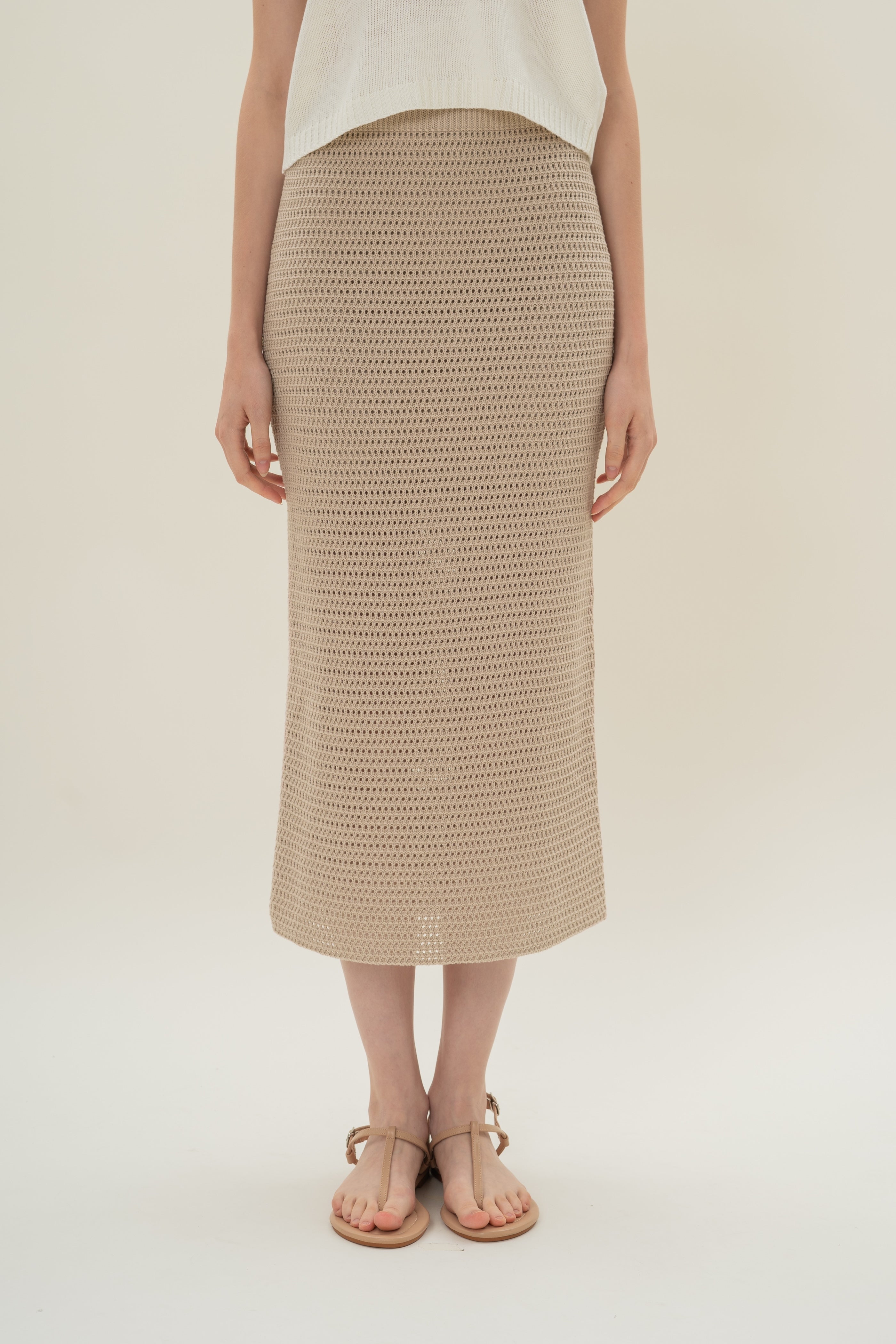 Crochet Midi Skirt in Sand