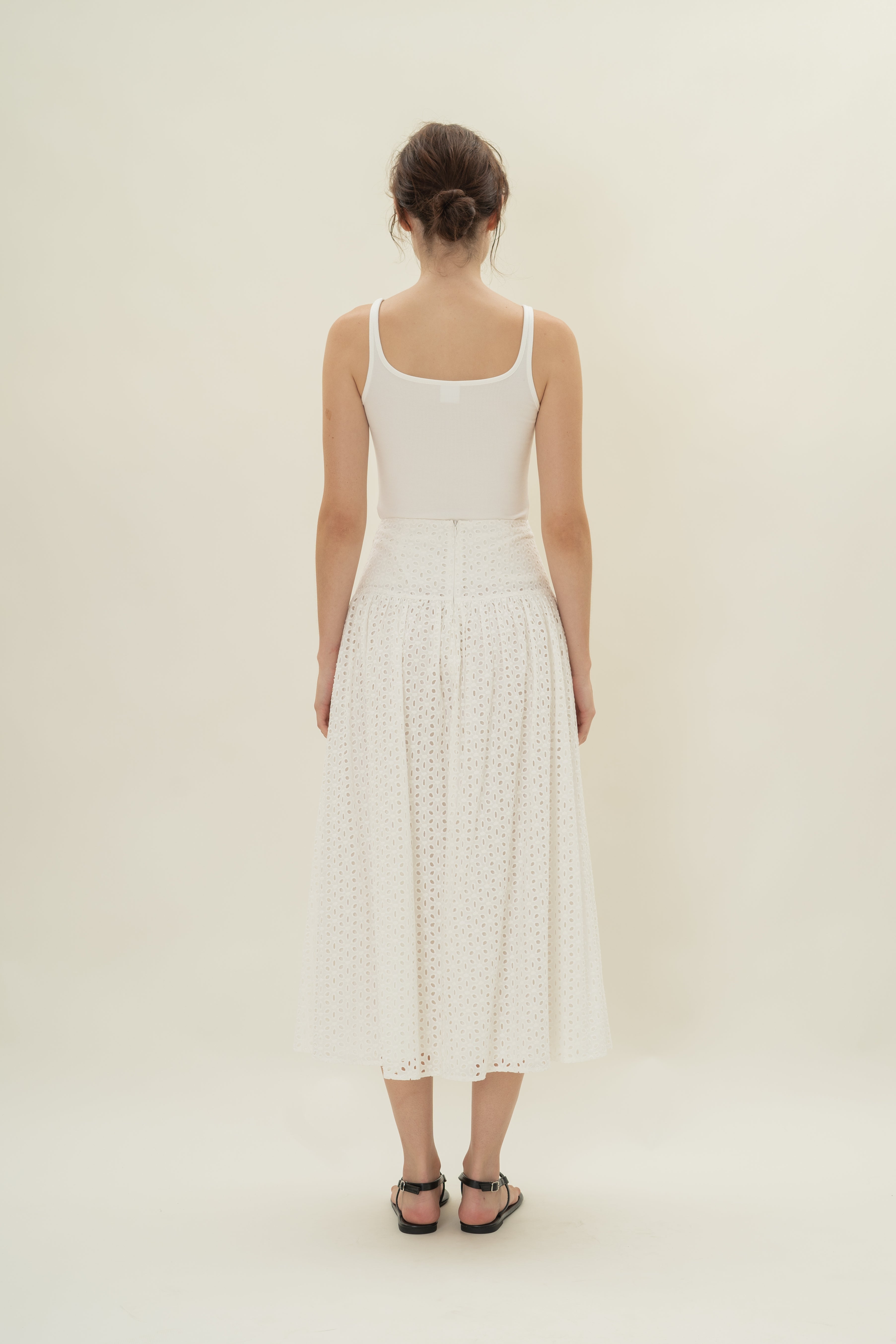 Gathered Panel Skirt in Broderie White