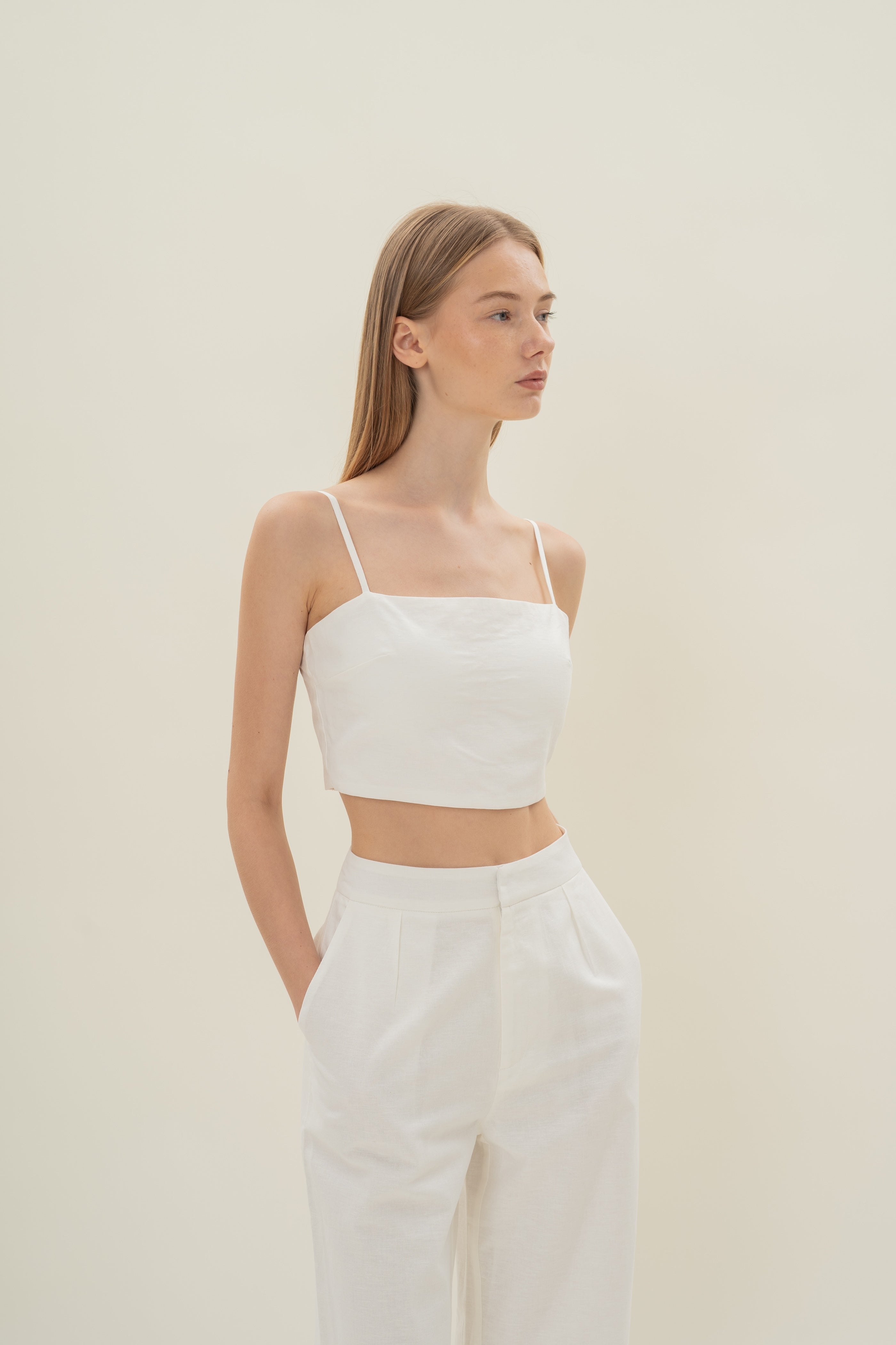 Straight Neck Bustier Top in White