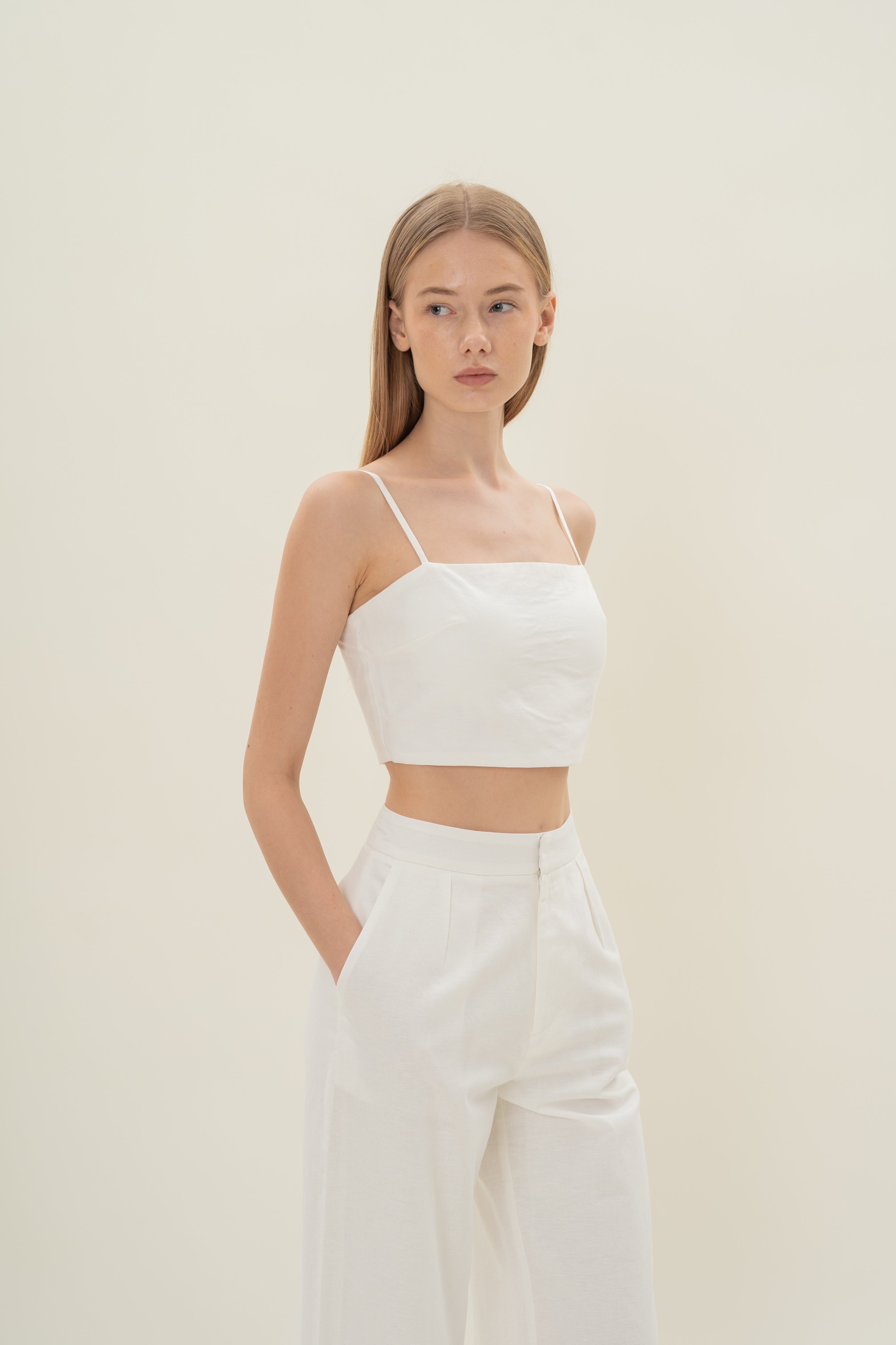 Straight Neck Bustier Top in White