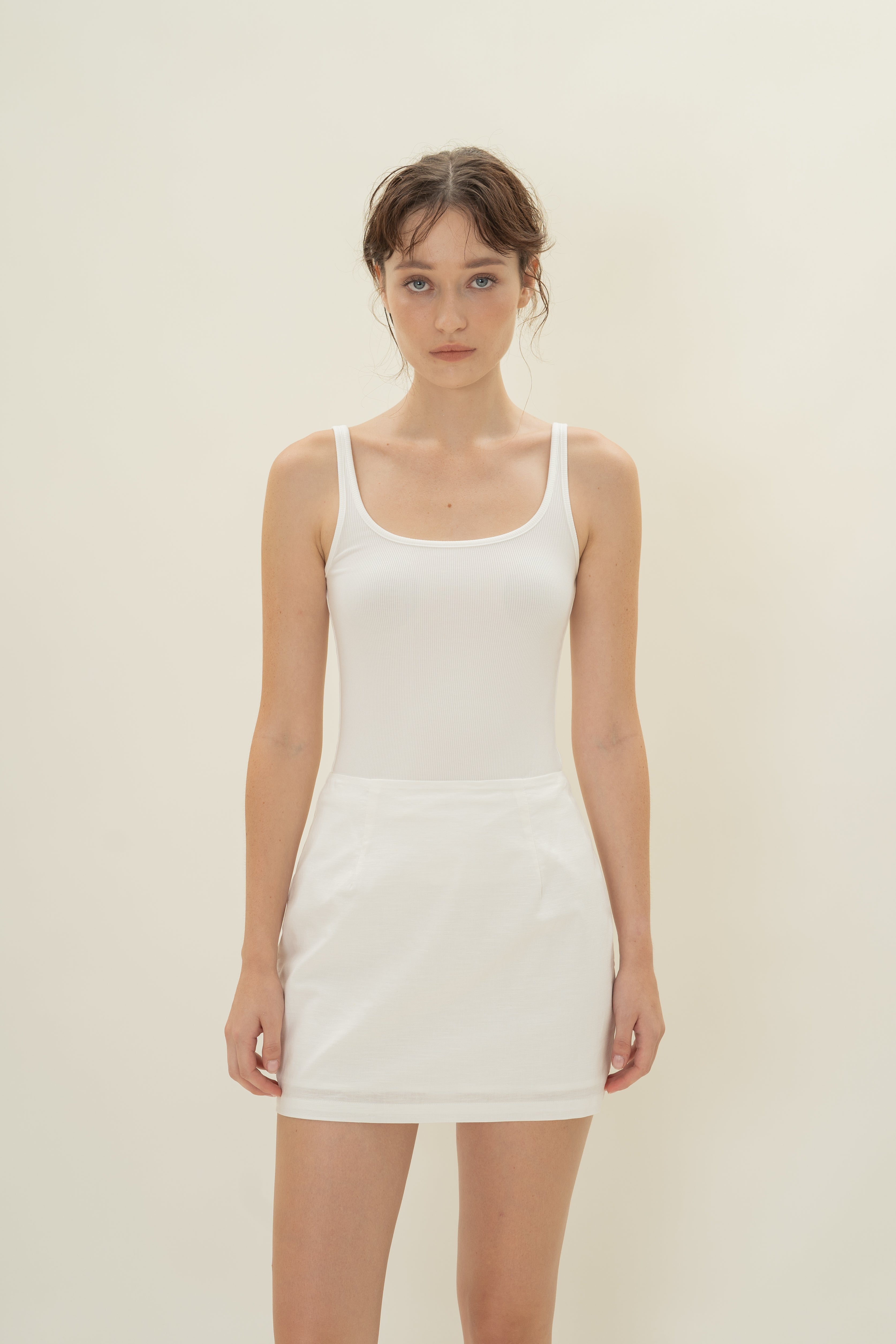 Linen Mini Skirt in White