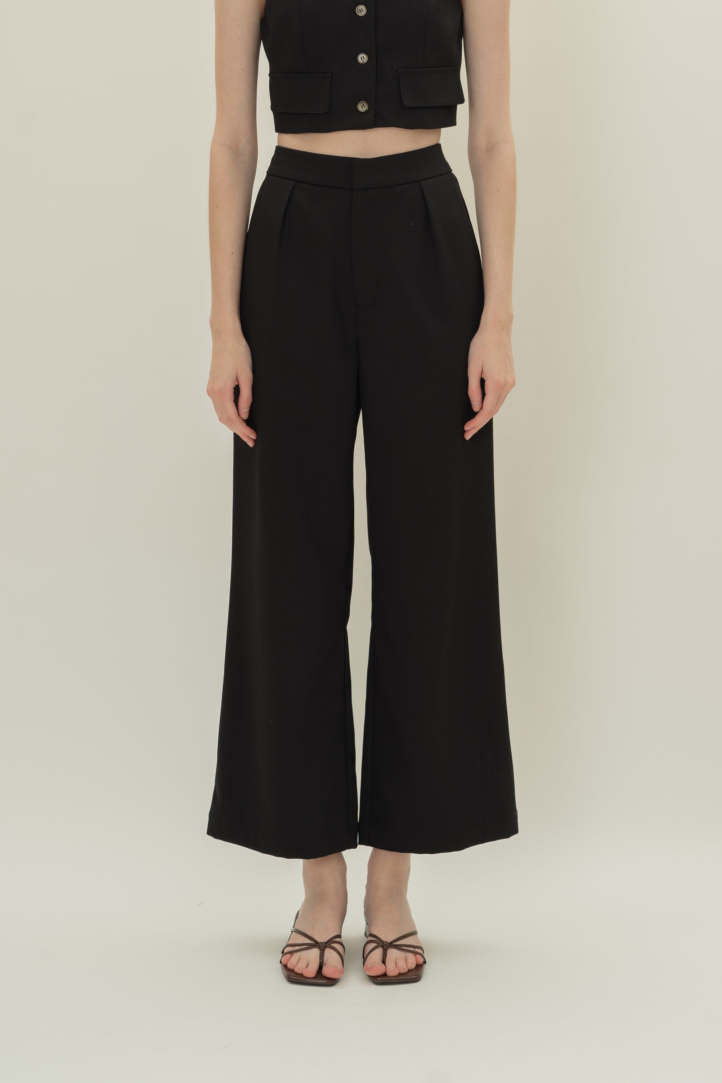 Petite Suiting Pleated Trousers in Black