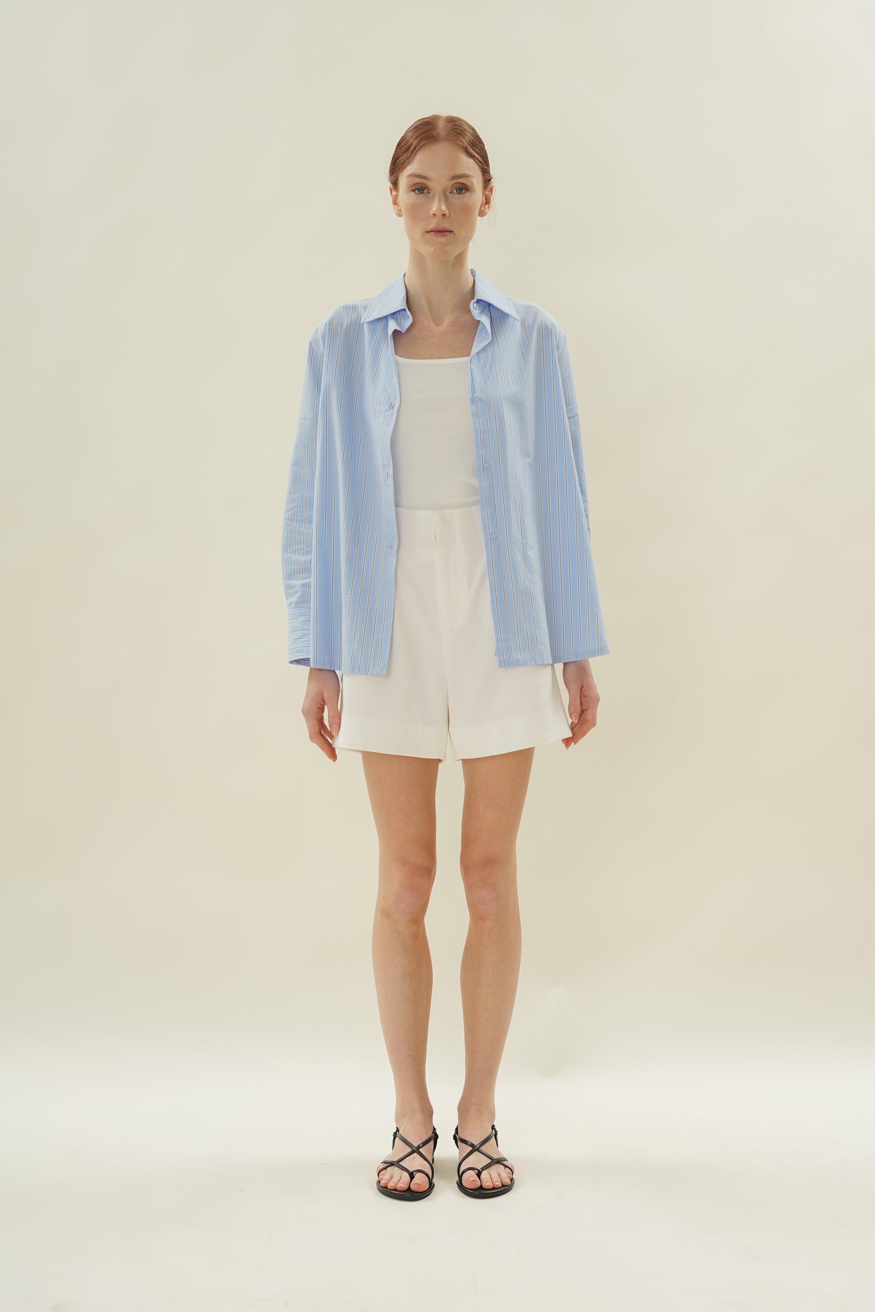 Oversized Wrap Shirt in Cotton Light Blue Stripes