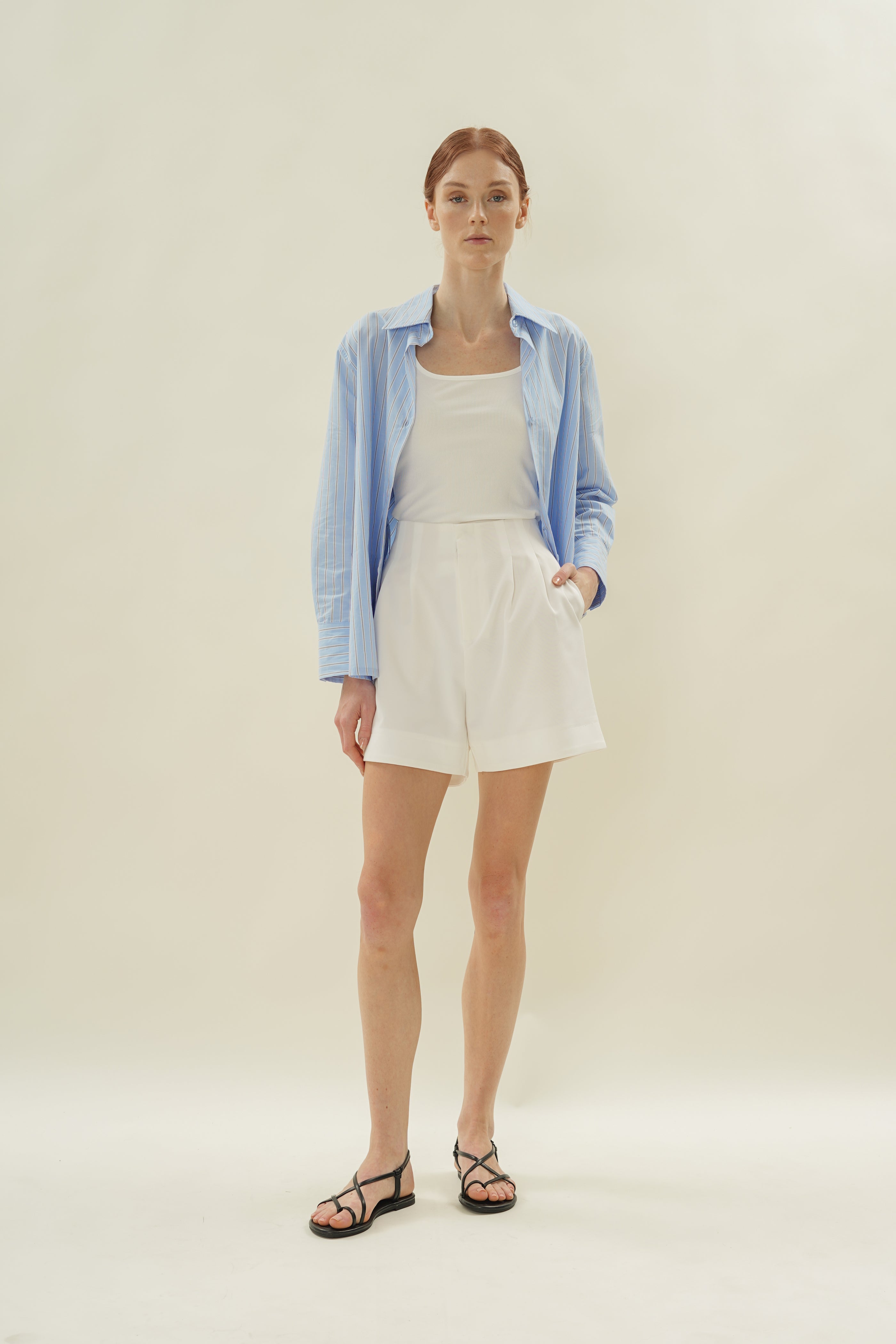Oversized Wrap Shirt in Cotton Light Blue Stripes