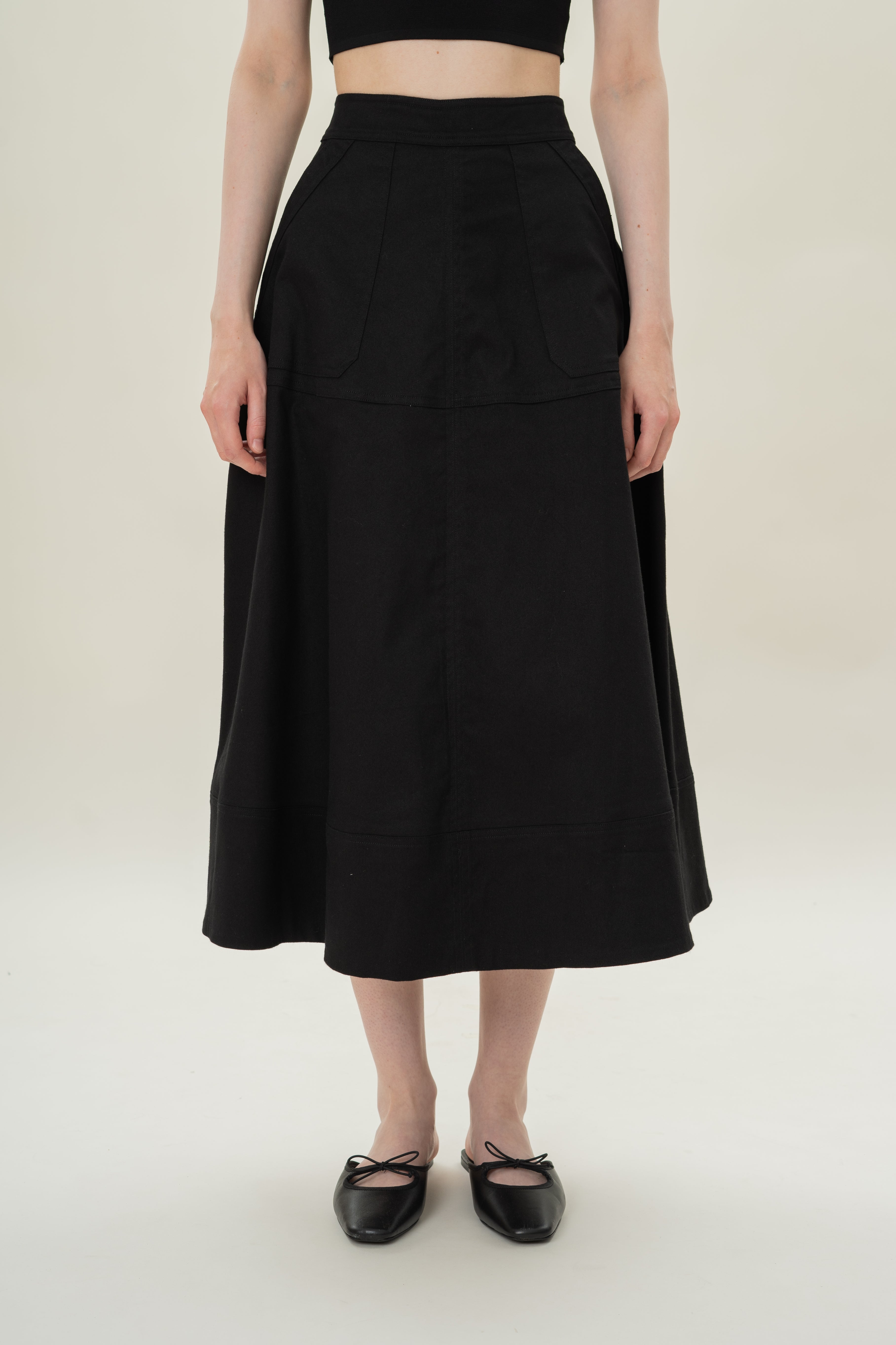 A-line Skirt with Seam Detailing in Black