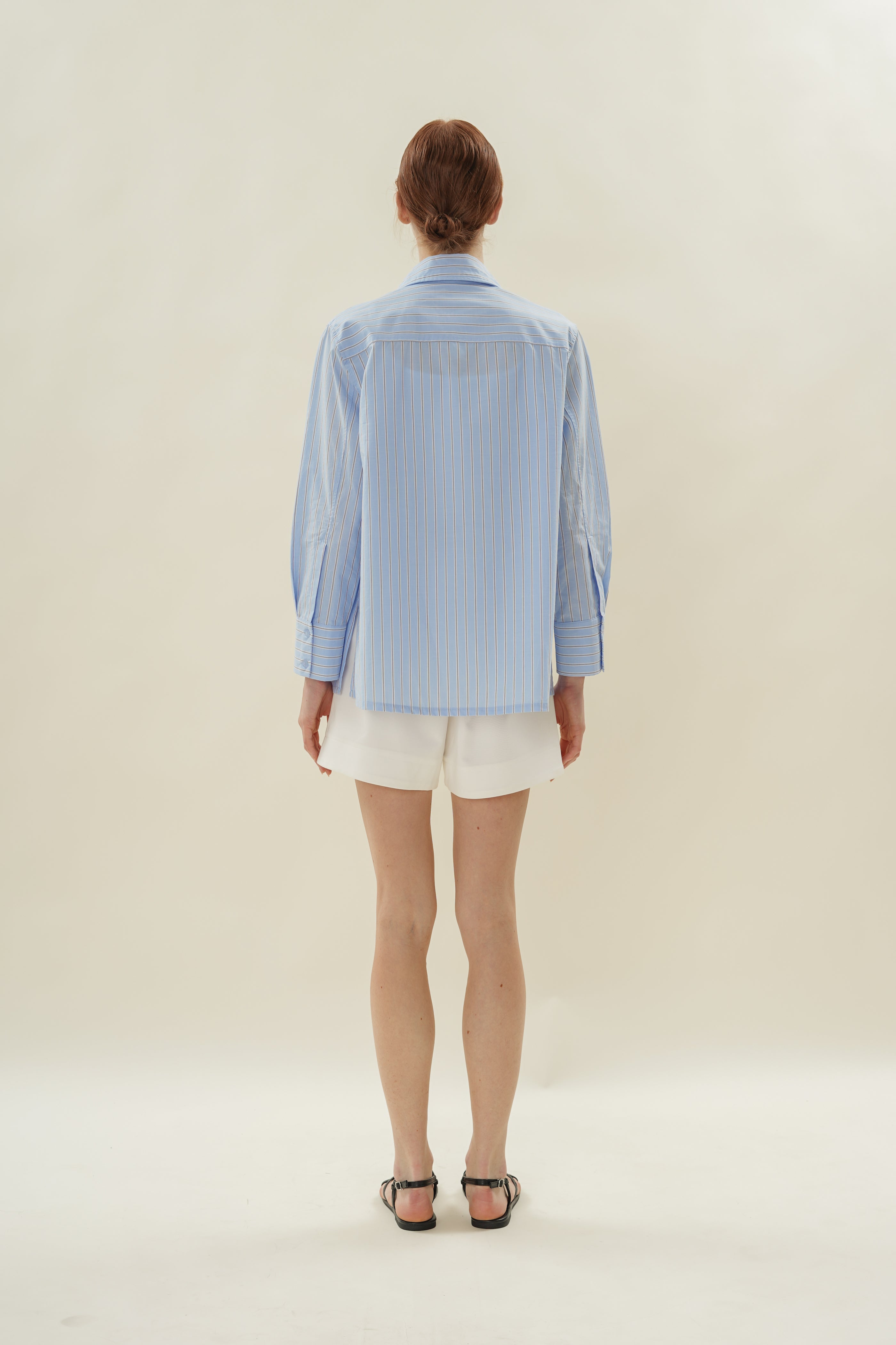 Oversized Wrap Shirt in Cotton Light Blue Stripes