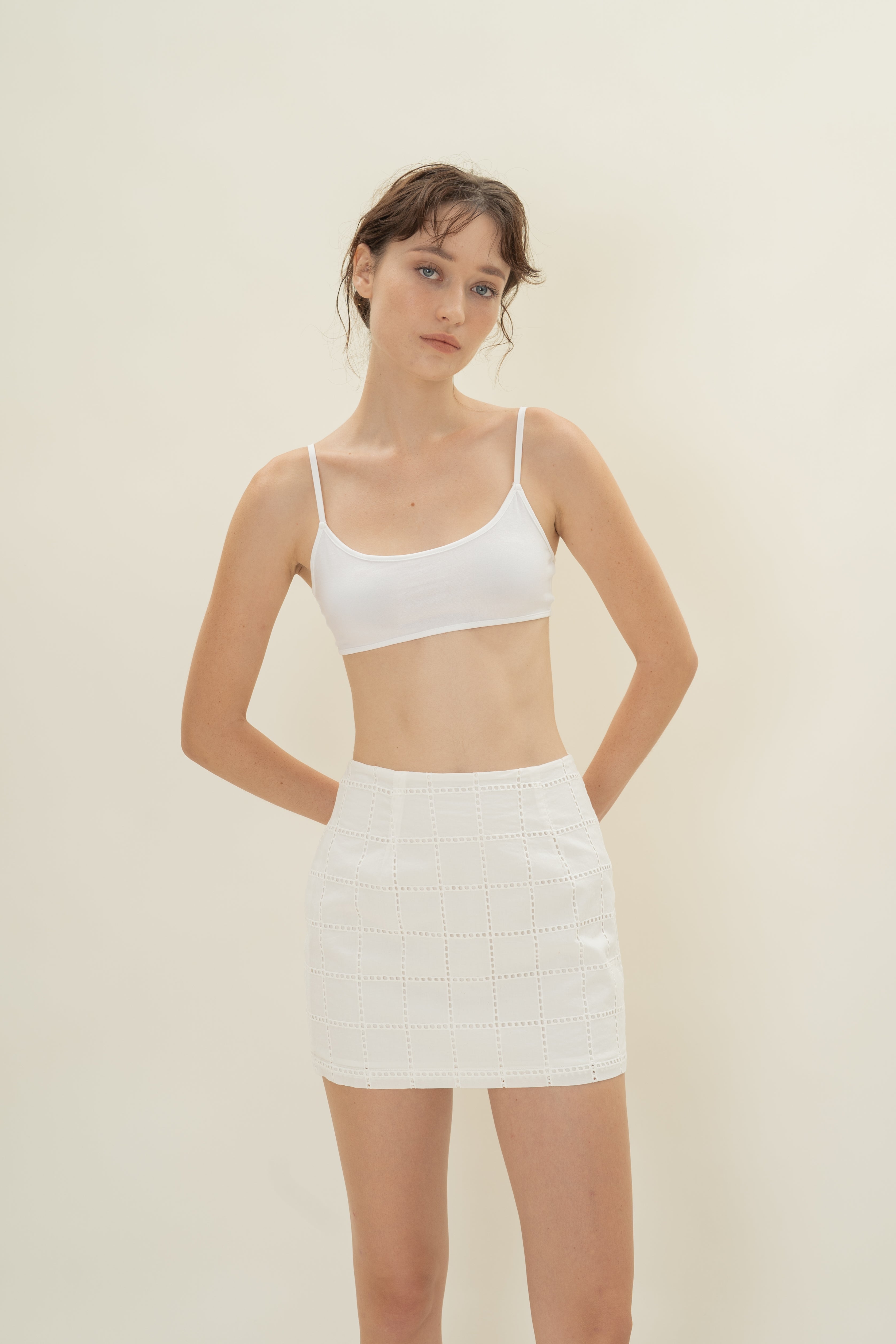 Square Broderie Mini Skirt in White