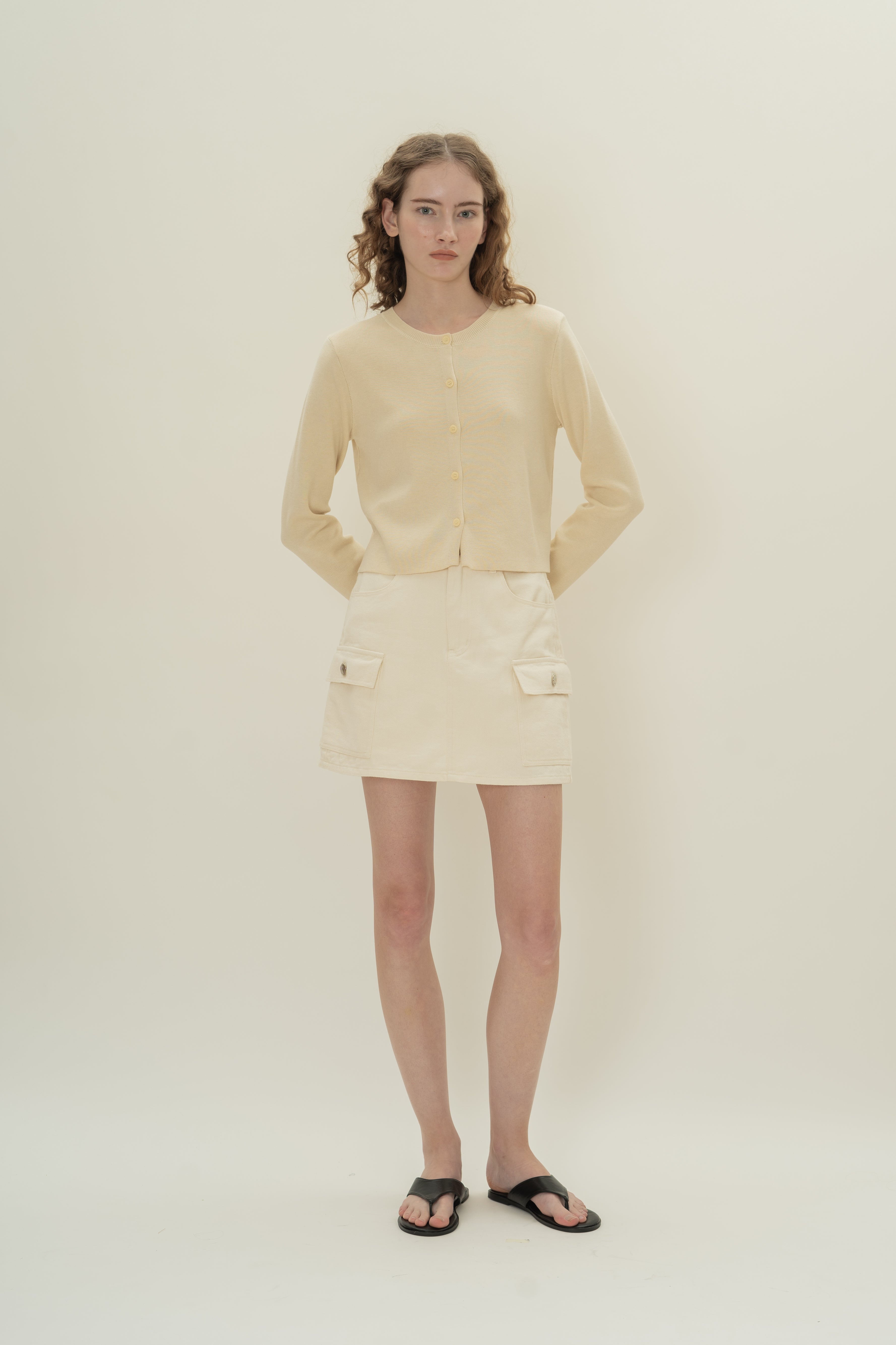 Round-Neck Knitted Cardigan in Natural