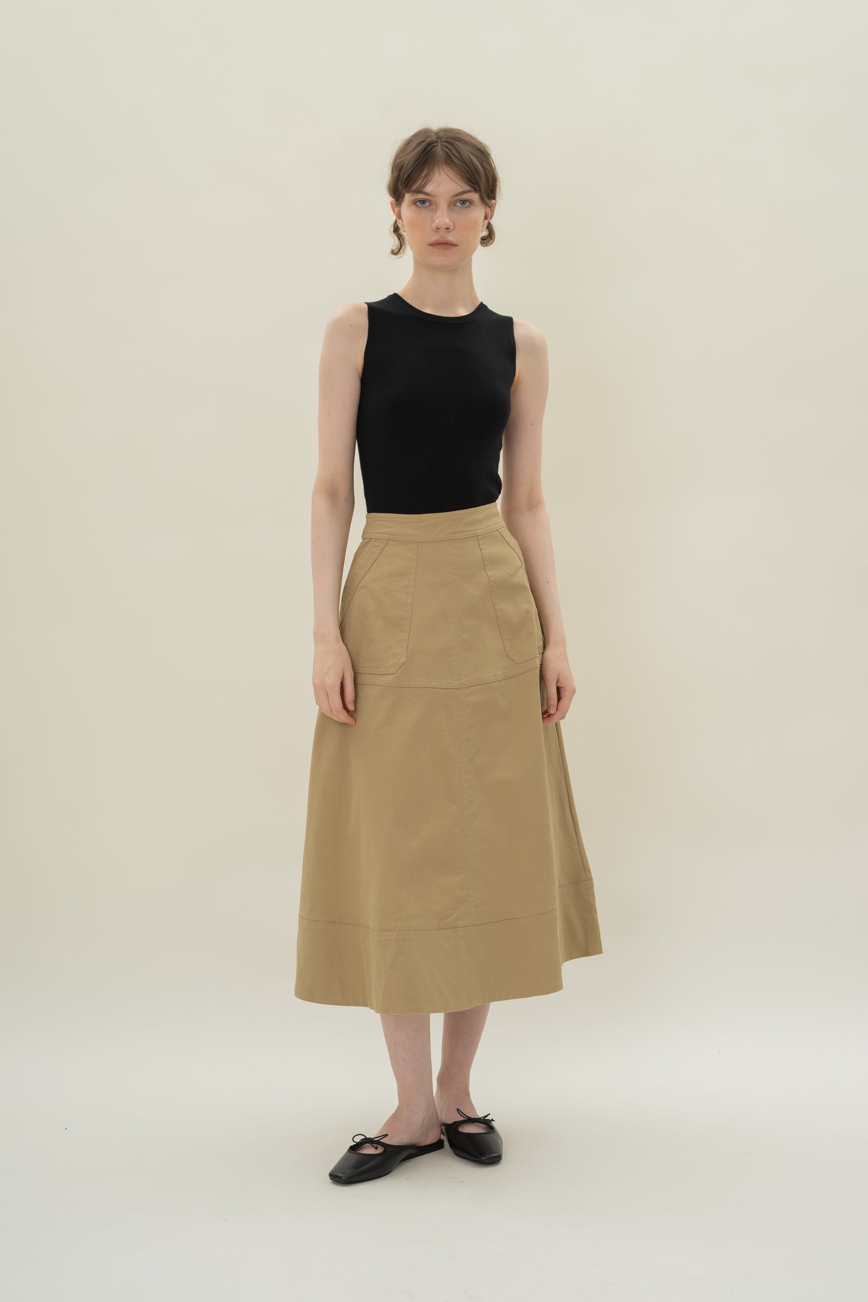 A-line Skirt with Seam Detailing in Camel