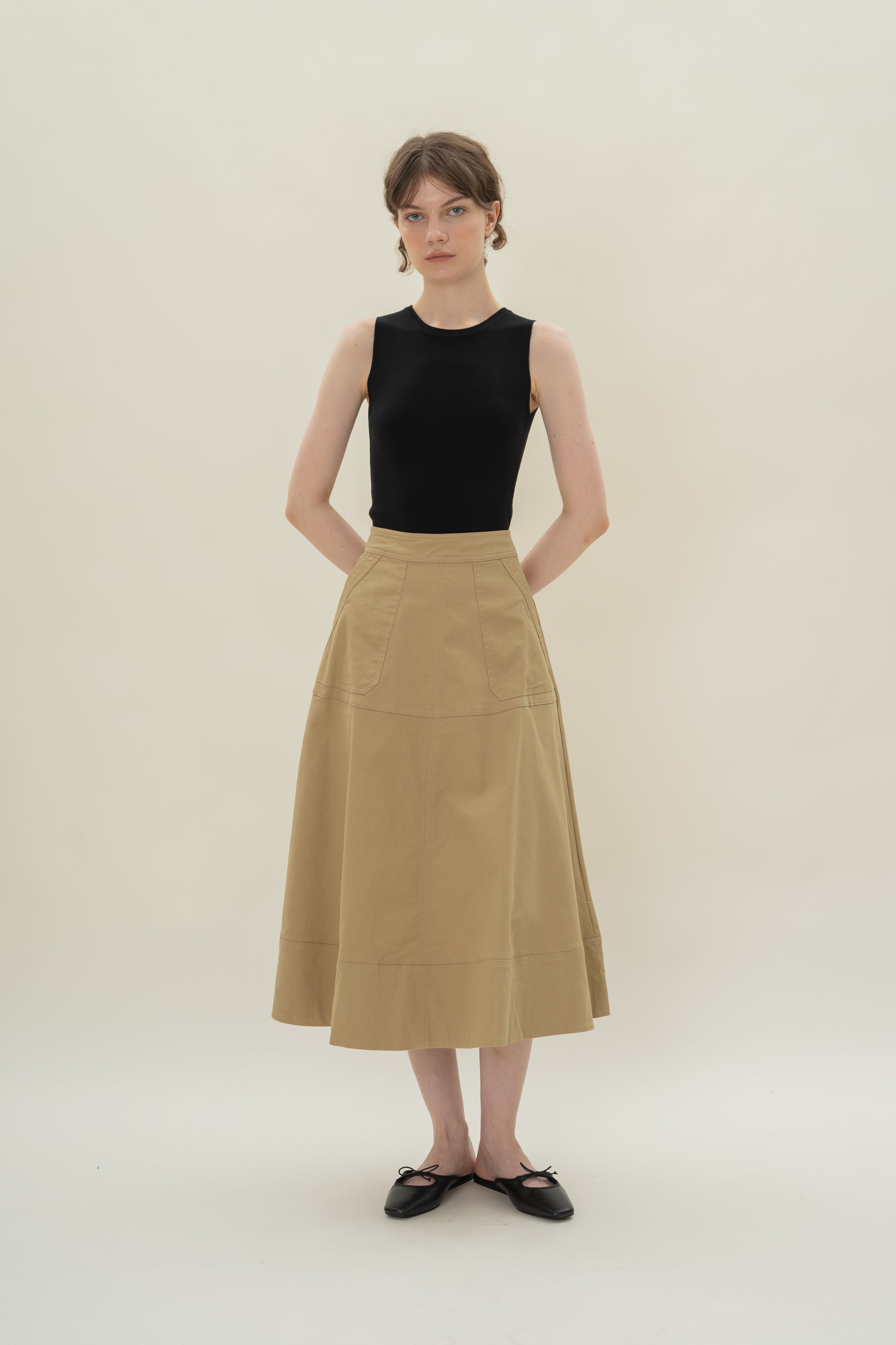 A-line Skirt with Seam Detailing in Camel