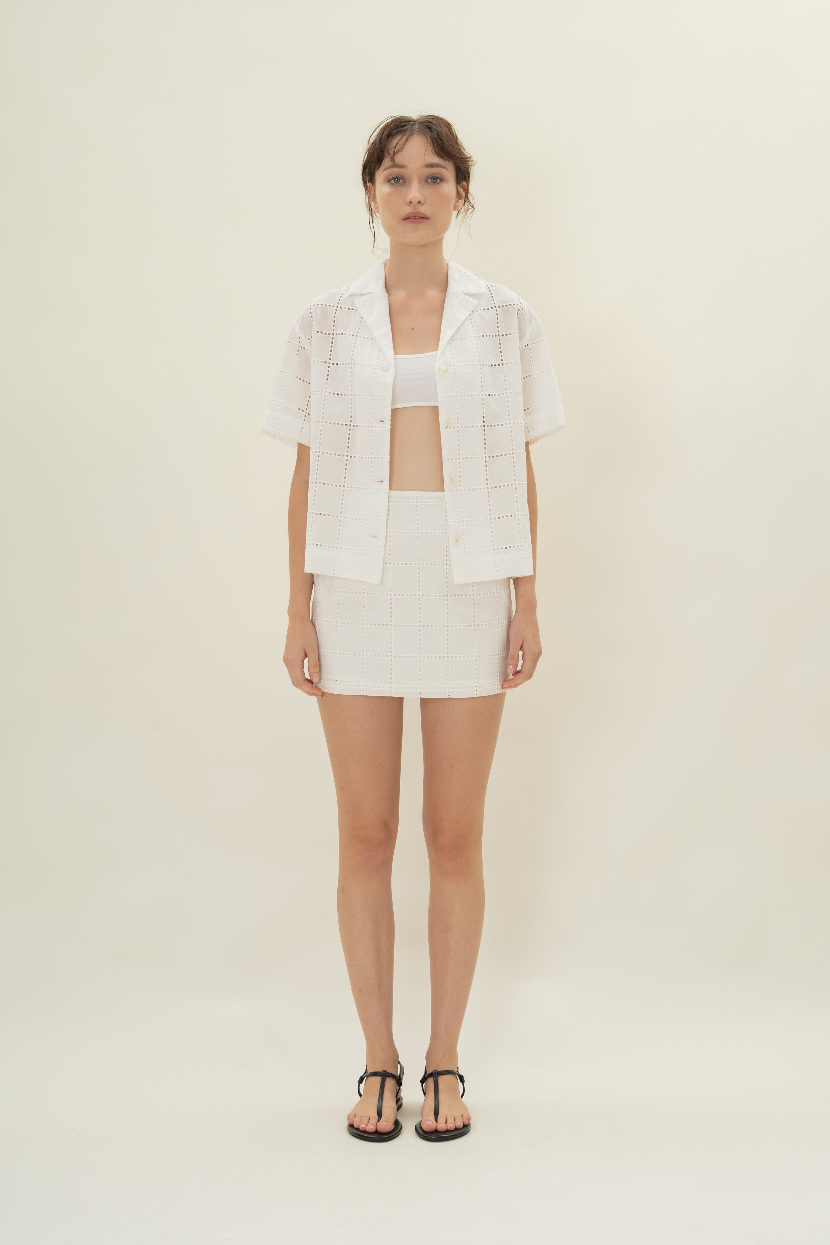 Cruise Short Sleeved Shirt in Square Broderie