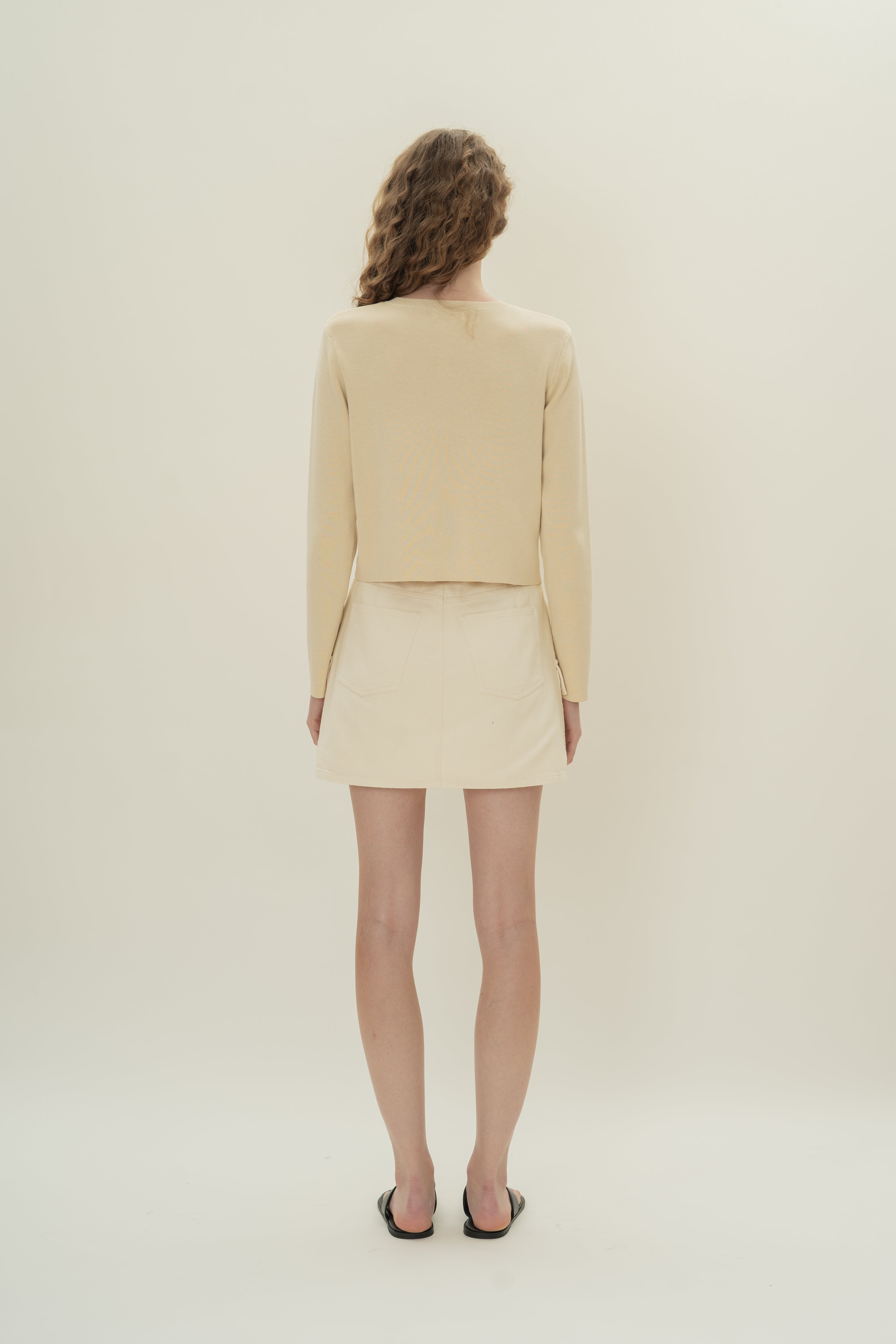 Round-Neck Knitted Cardigan in Natural