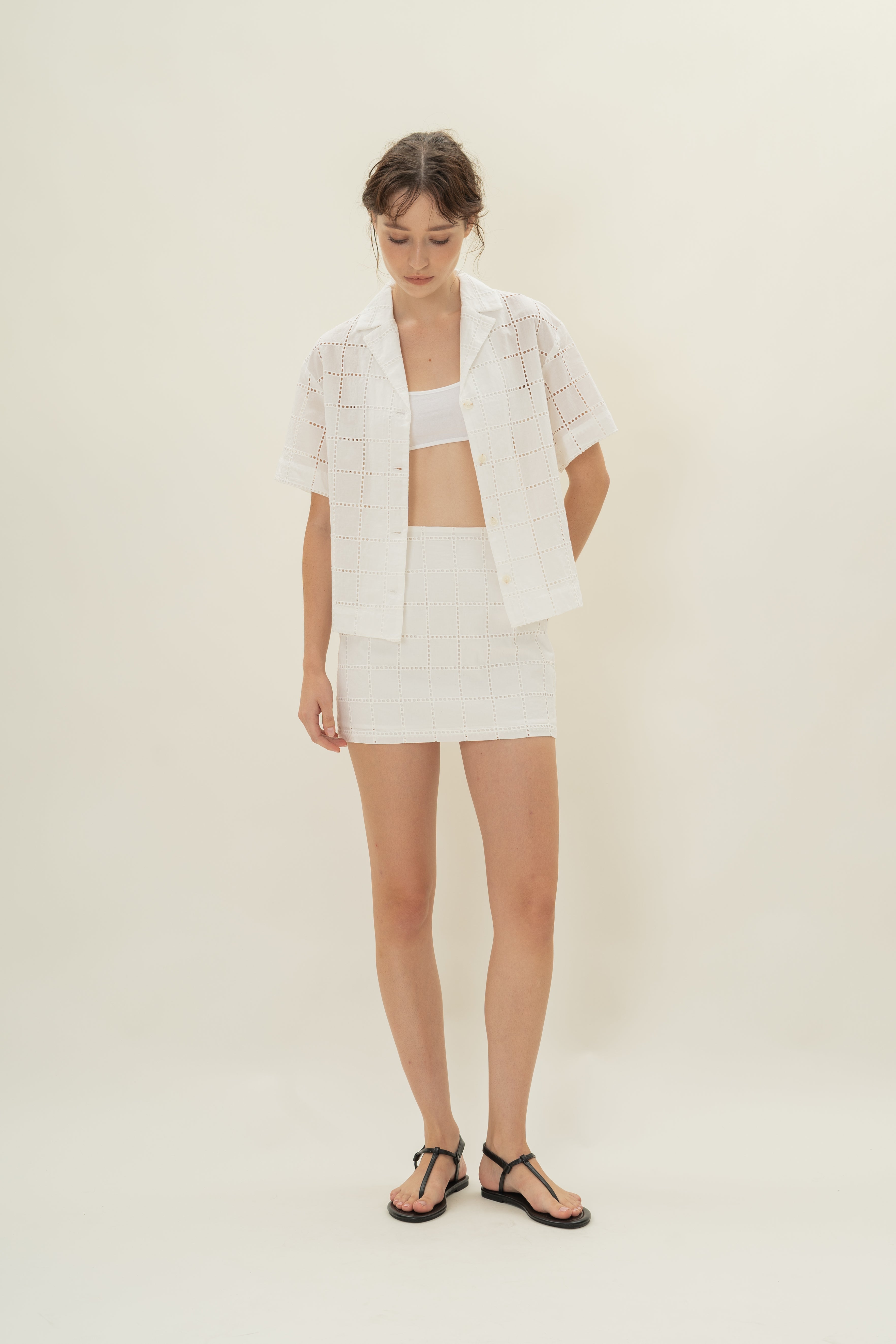 Cruise Short Sleeved Shirt in Square Broderie