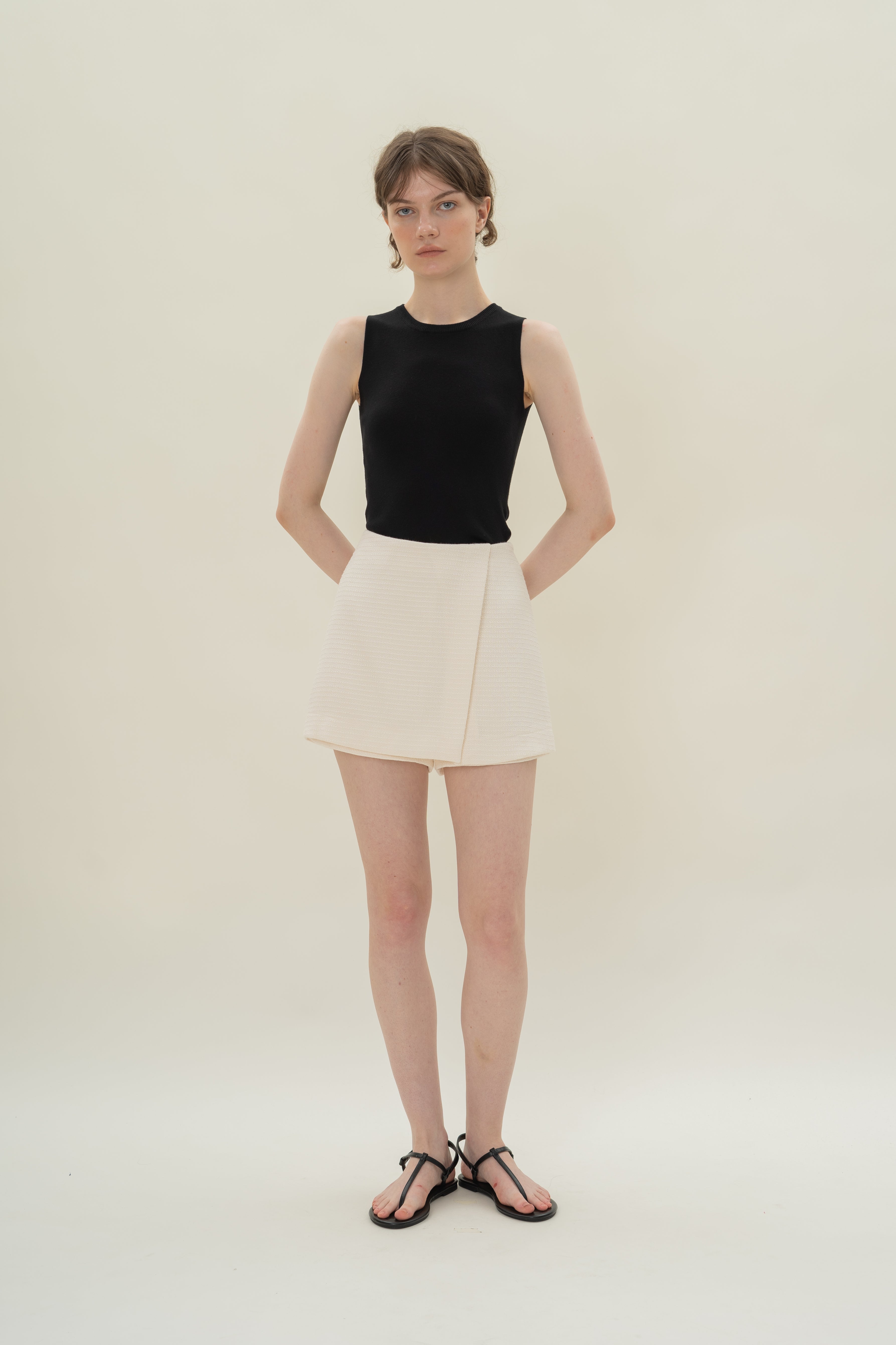 Textured Wrap Skort in Tweed White