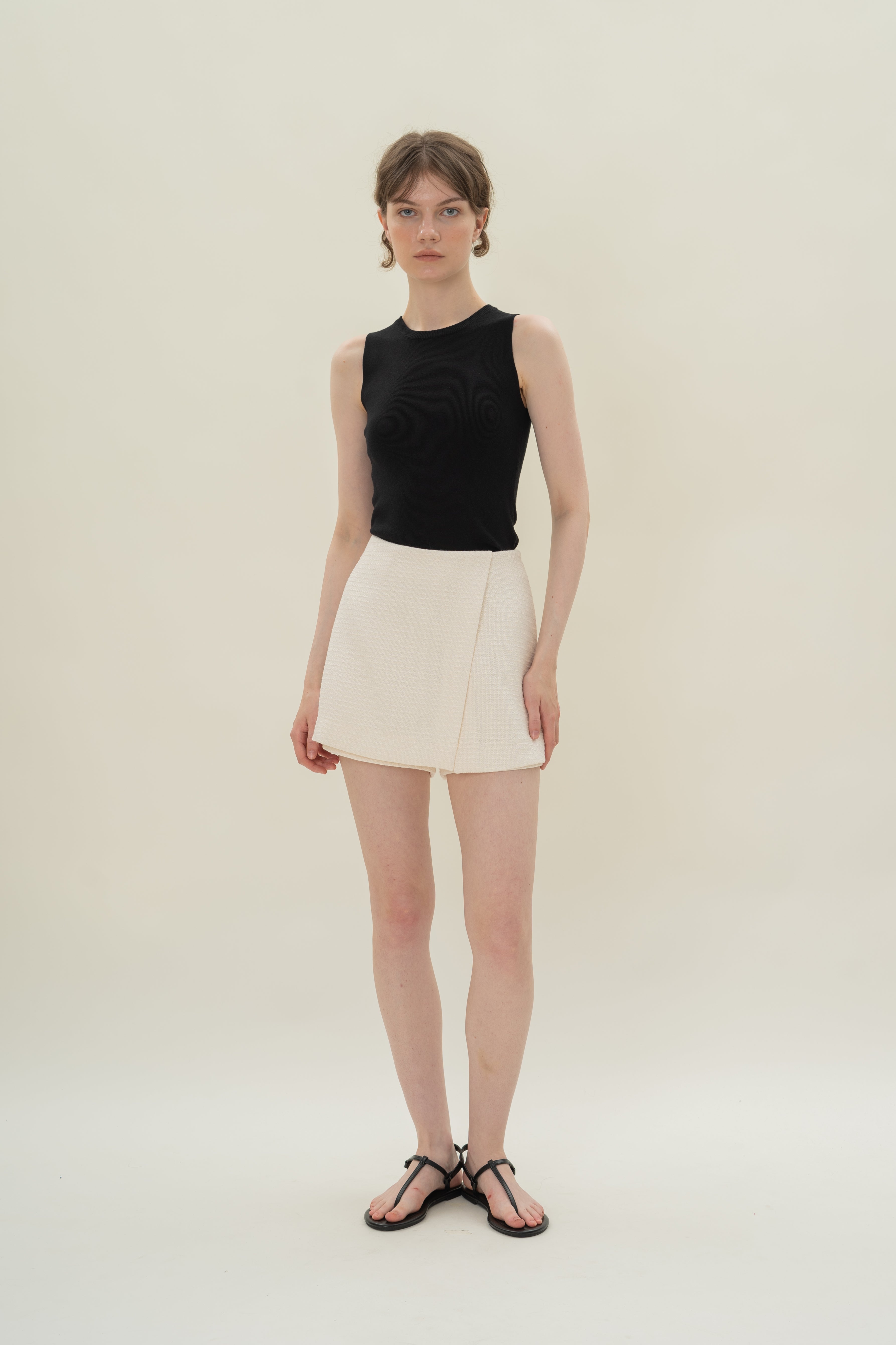 Textured Wrap Skort in Tweed White