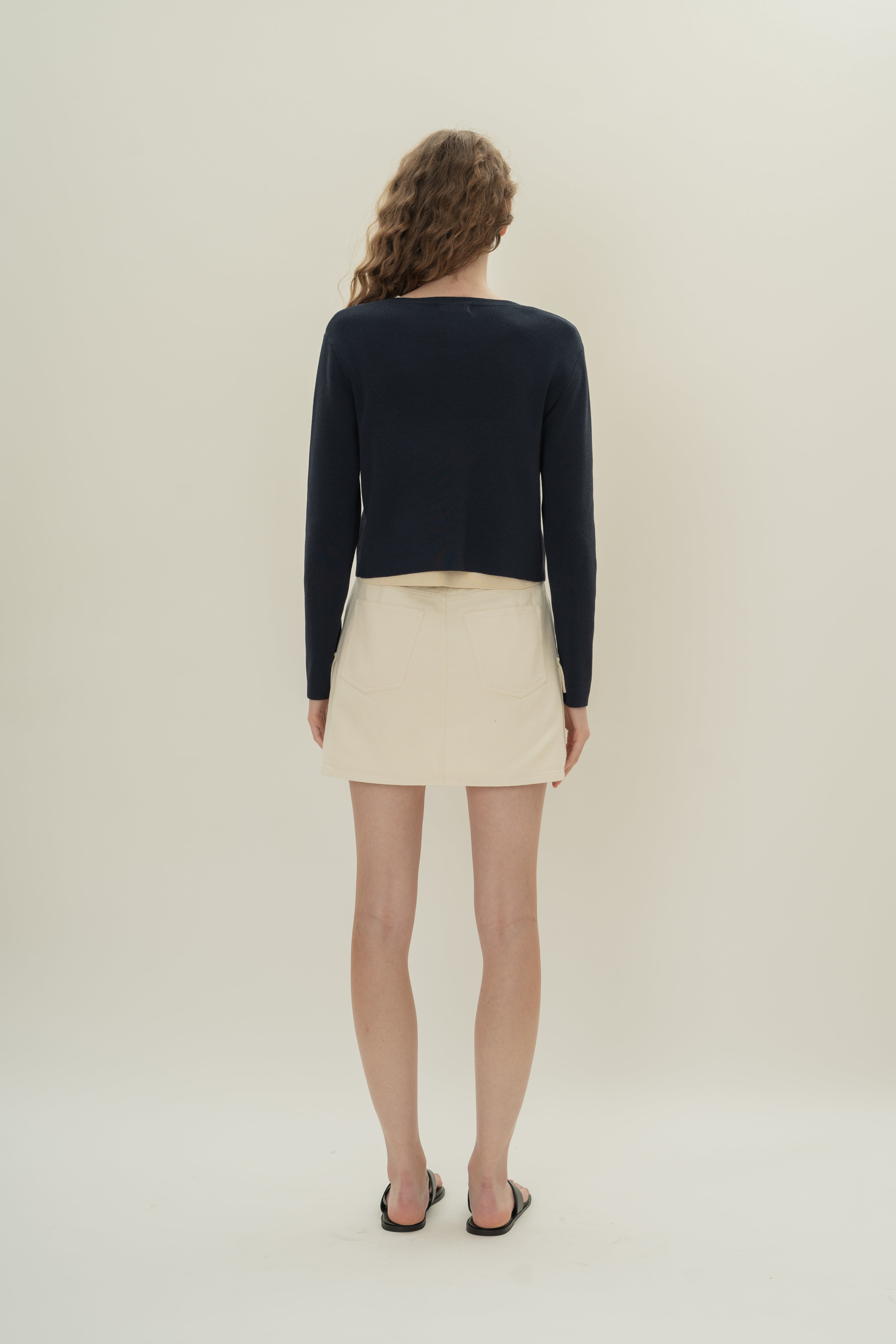 Round-Neck Knitted Cardigan in Midnight