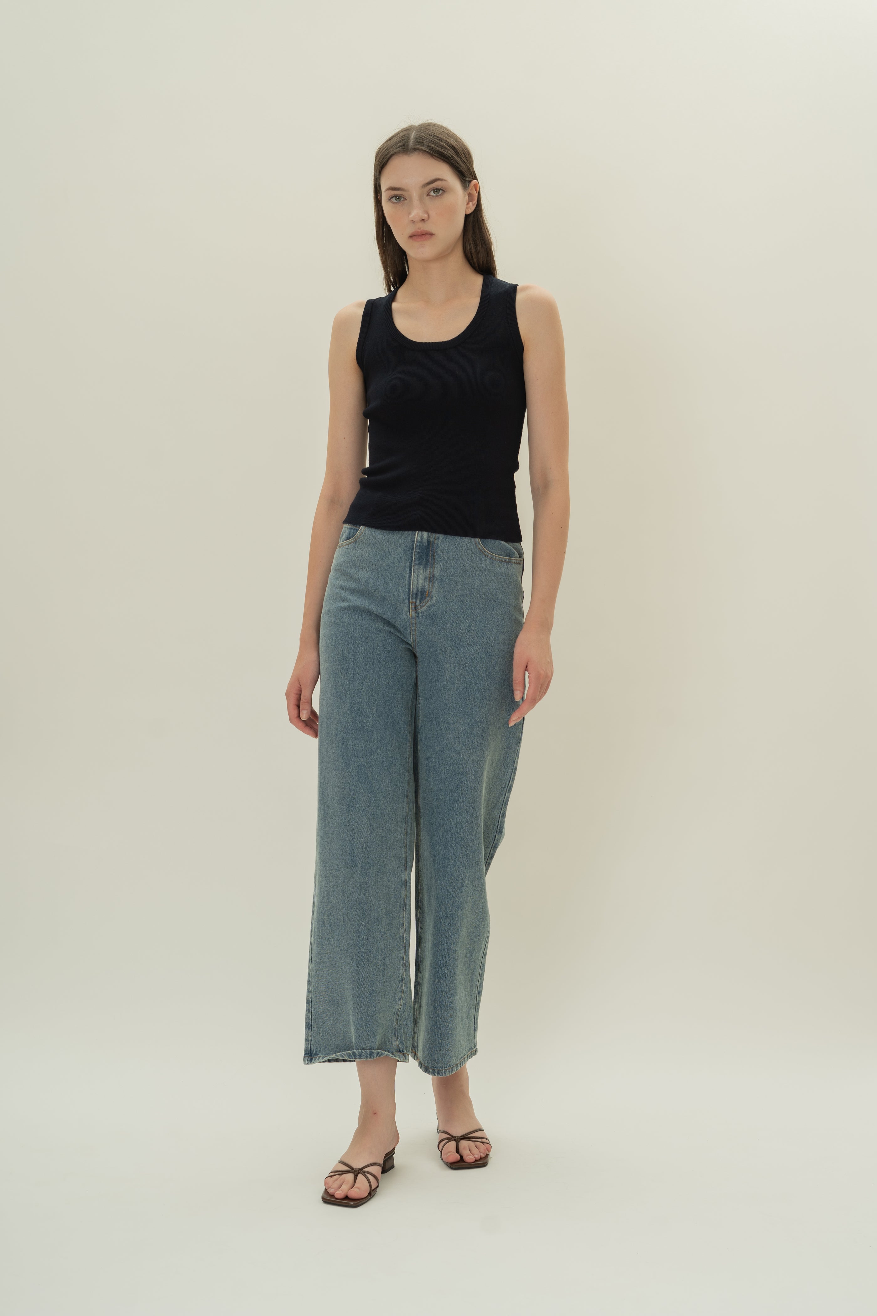 Round Neck Knitted Tank in Midnight