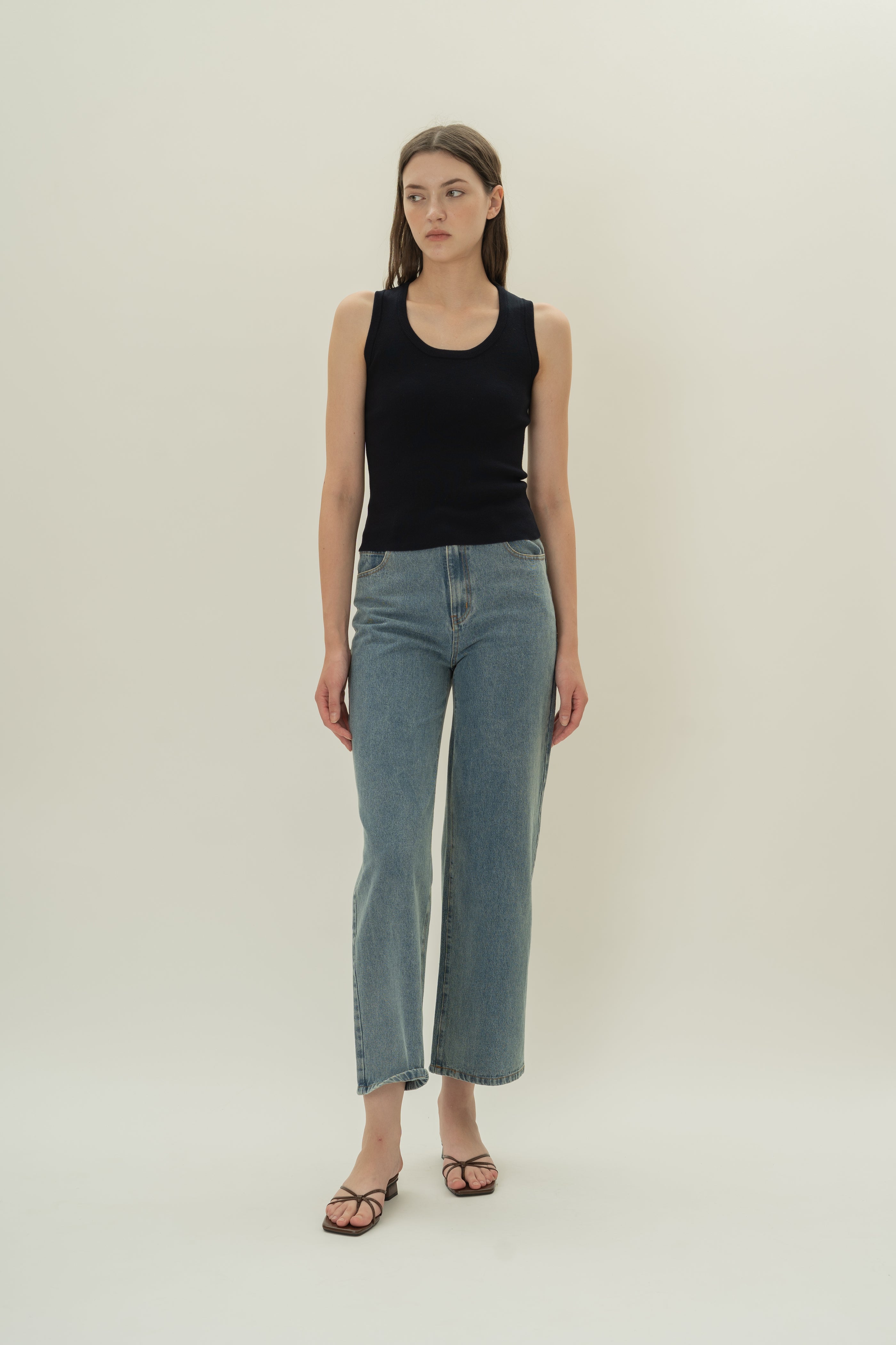 Round Neck Knitted Tank in Midnight