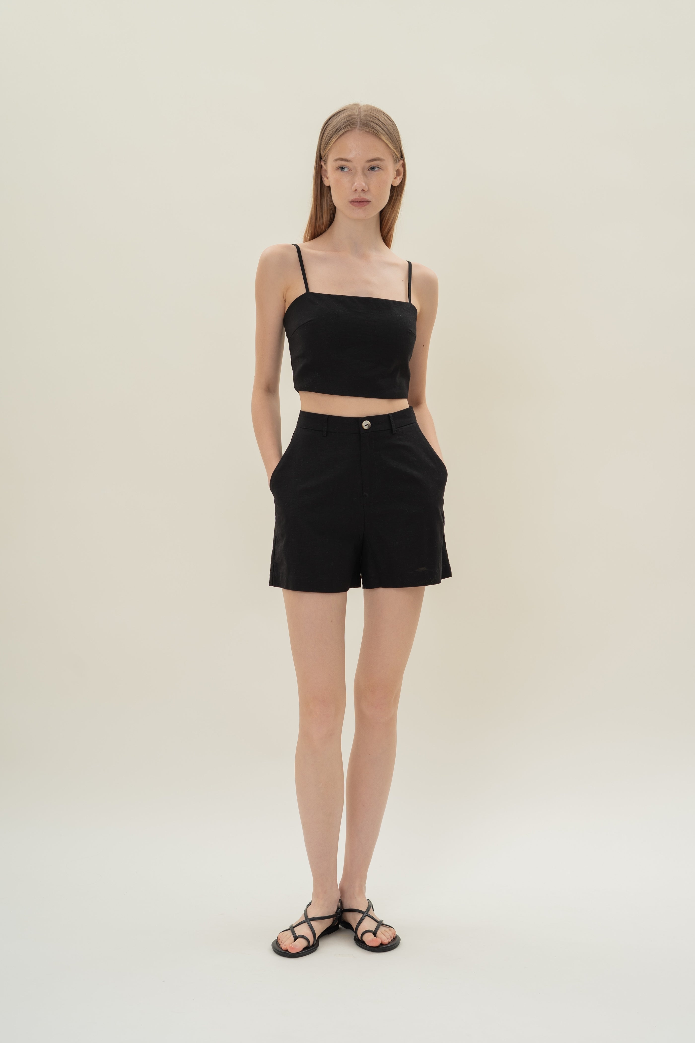 Straight Neck Bustier Top in Black