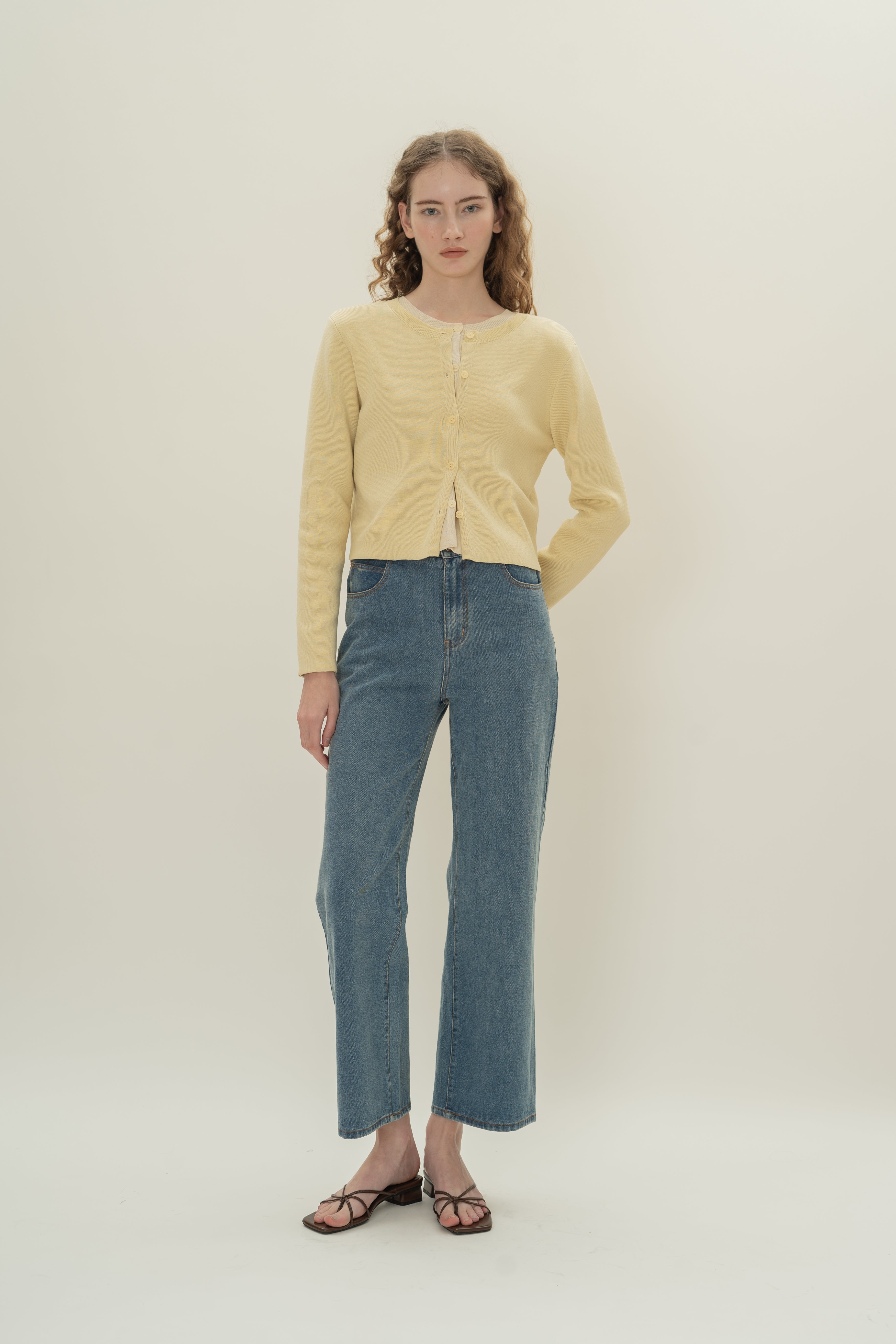 Round-Neck Knitted Cardigan in Souffle