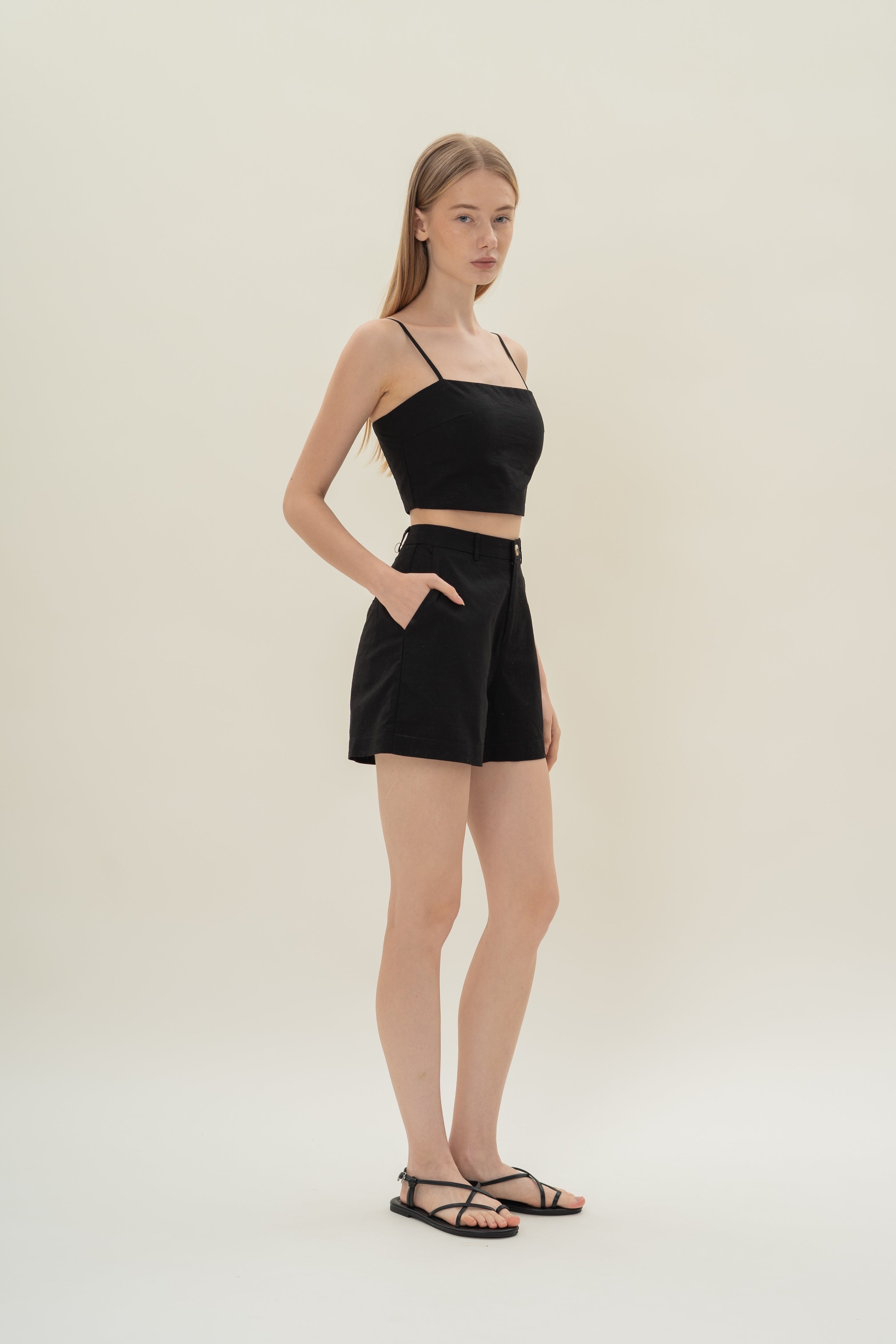 Straight Neck Bustier Top in Black