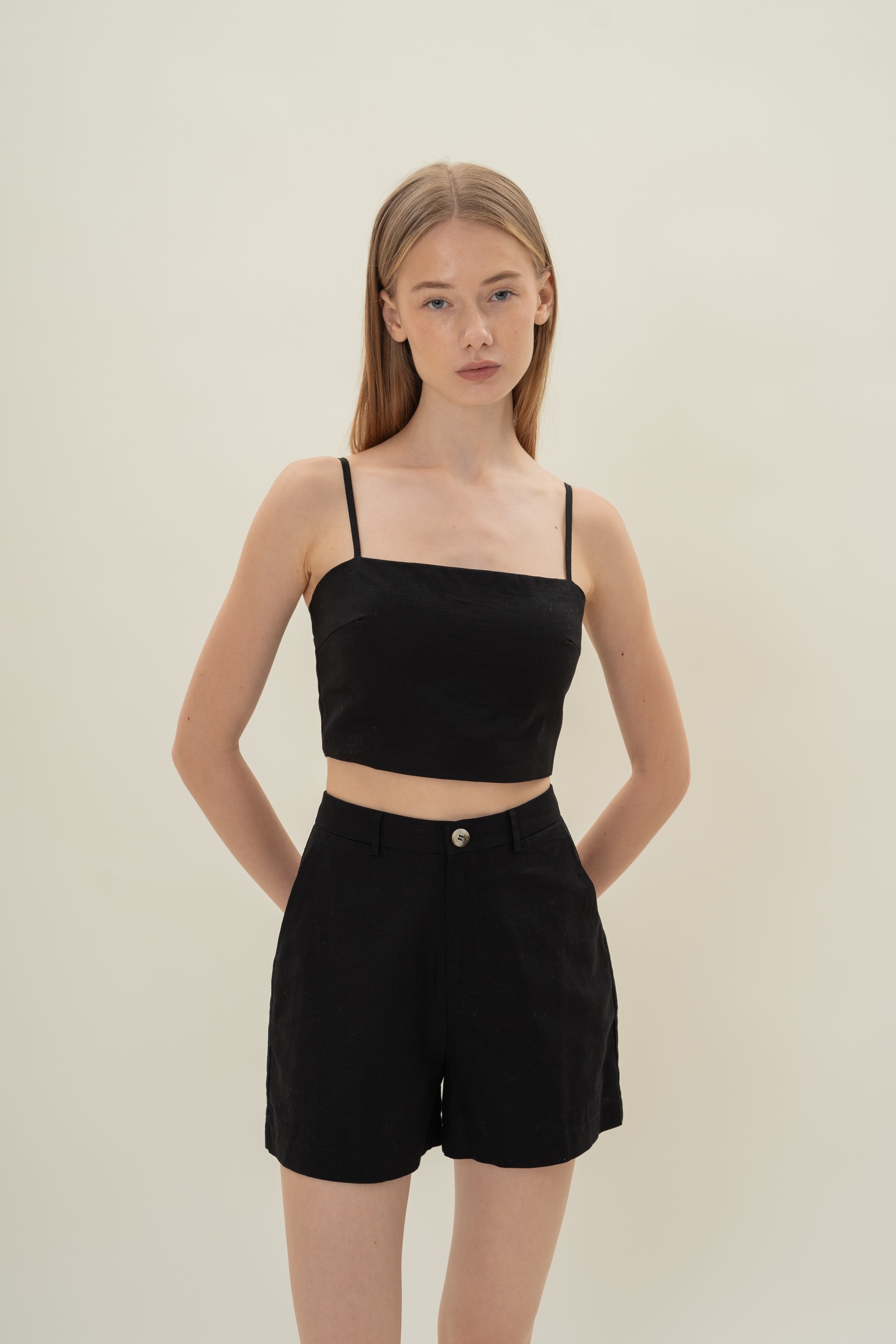 Straight Neck Bustier Top in Black