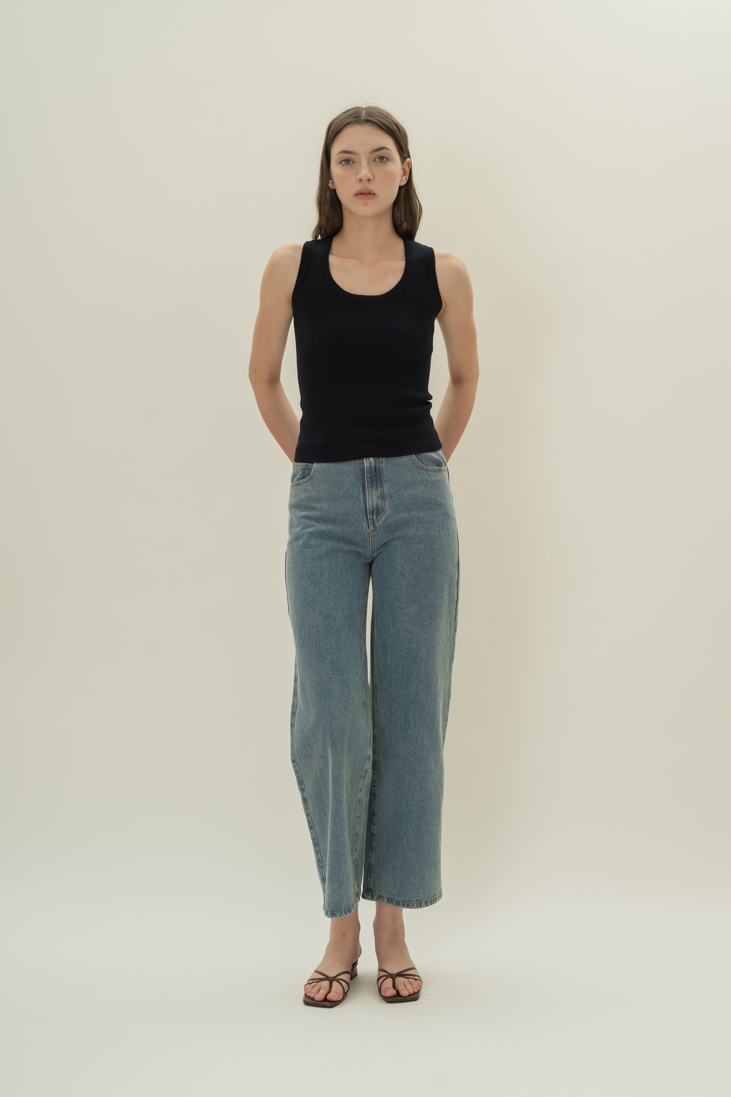 Round Neck Knitted Tank in Midnight