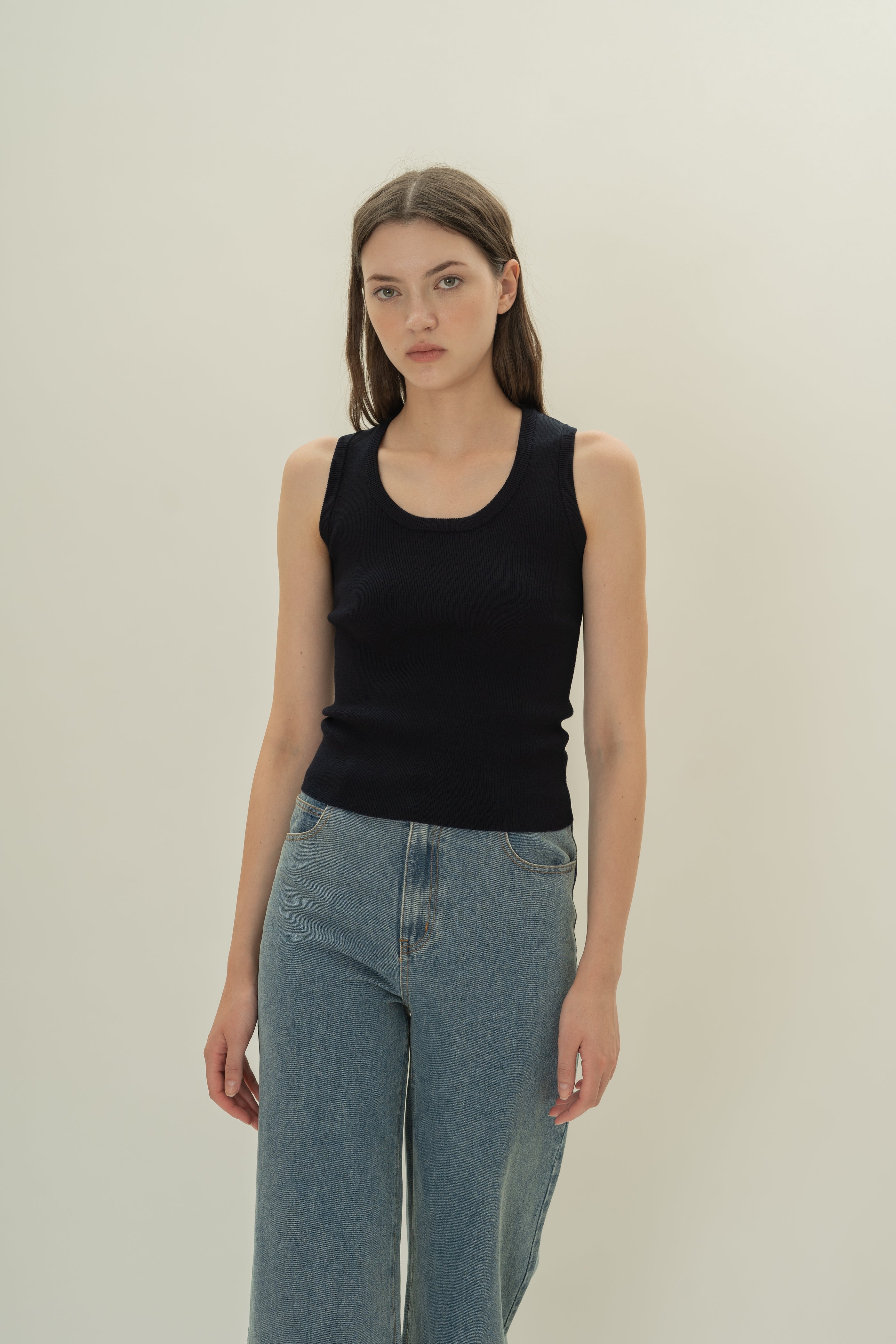 Round Neck Knitted Tank in Midnight