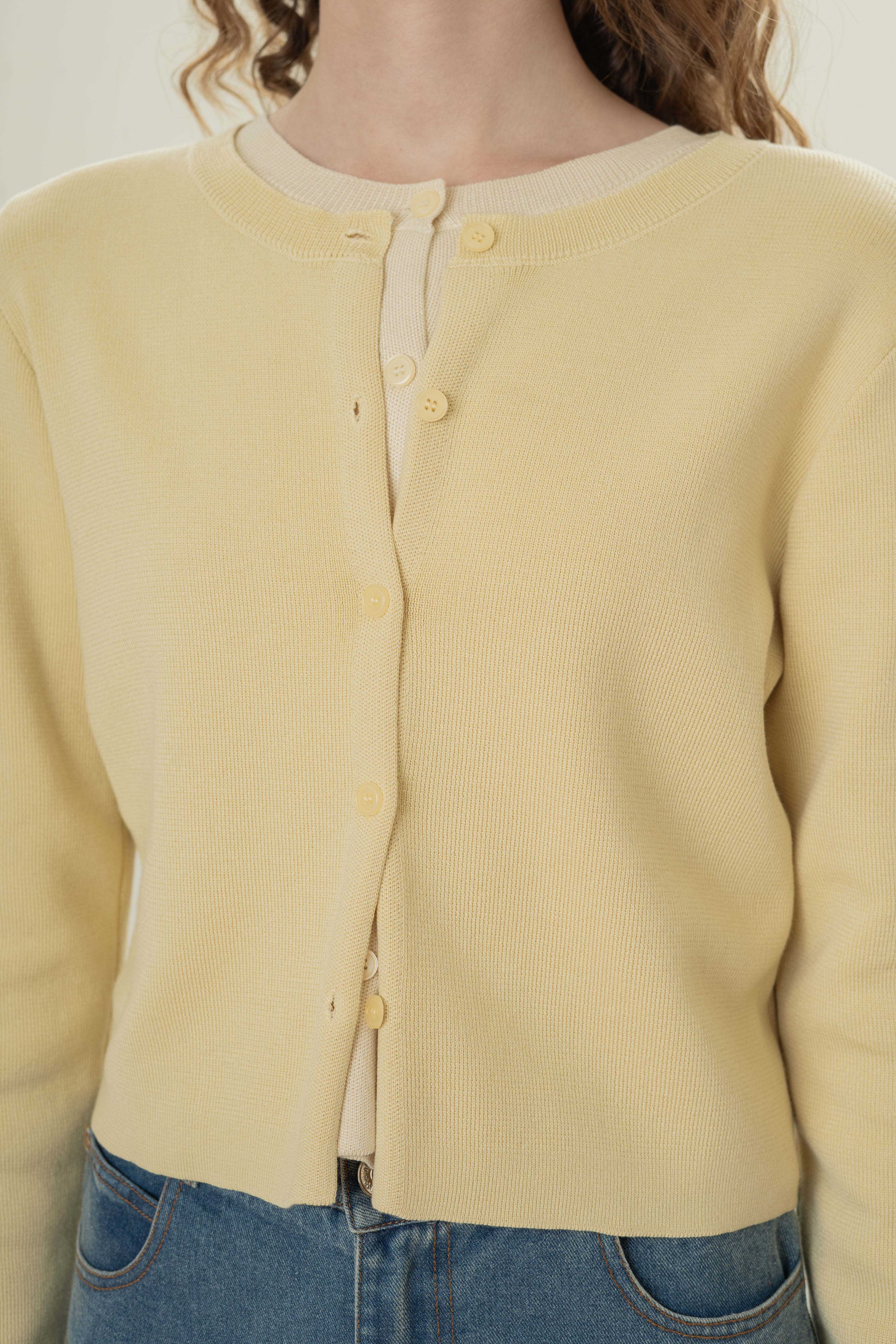 Round-Neck Knitted Cardigan in Souffle