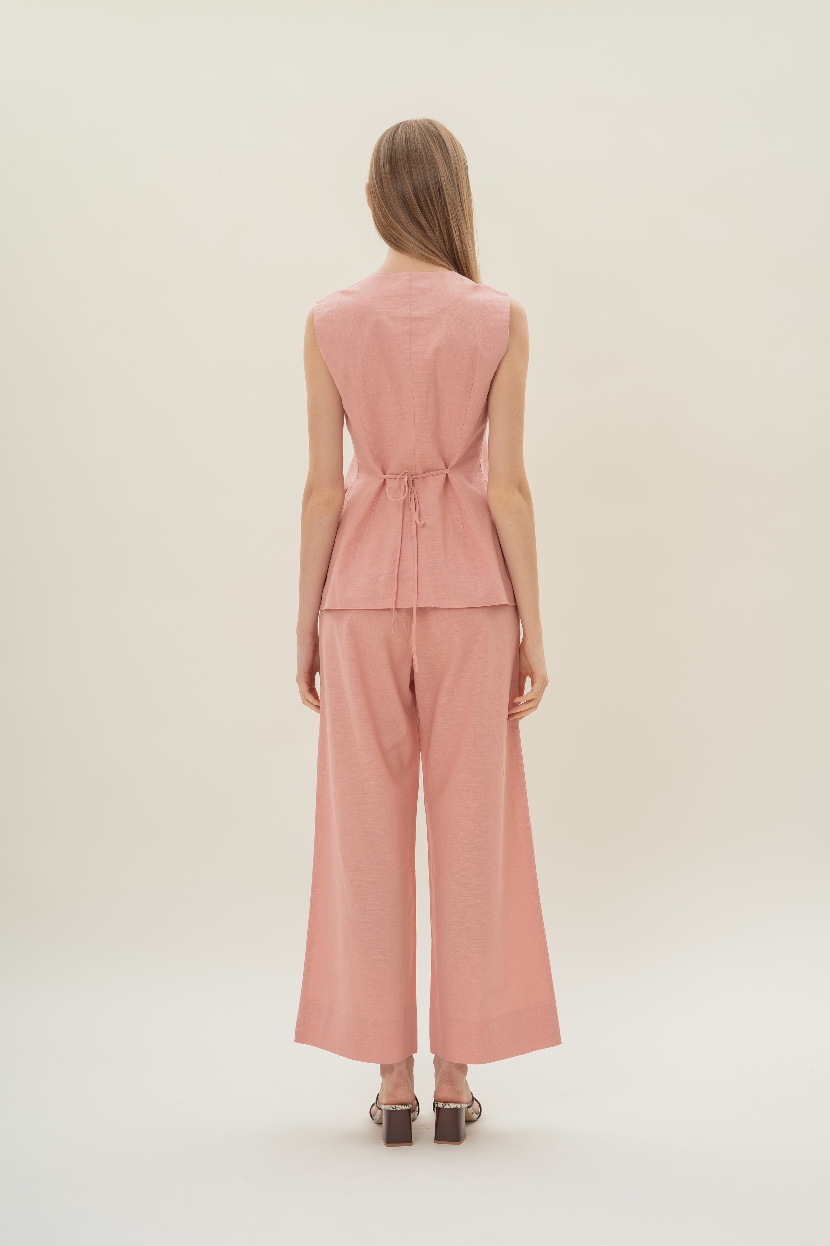 Textured Linen Trousers in Pink