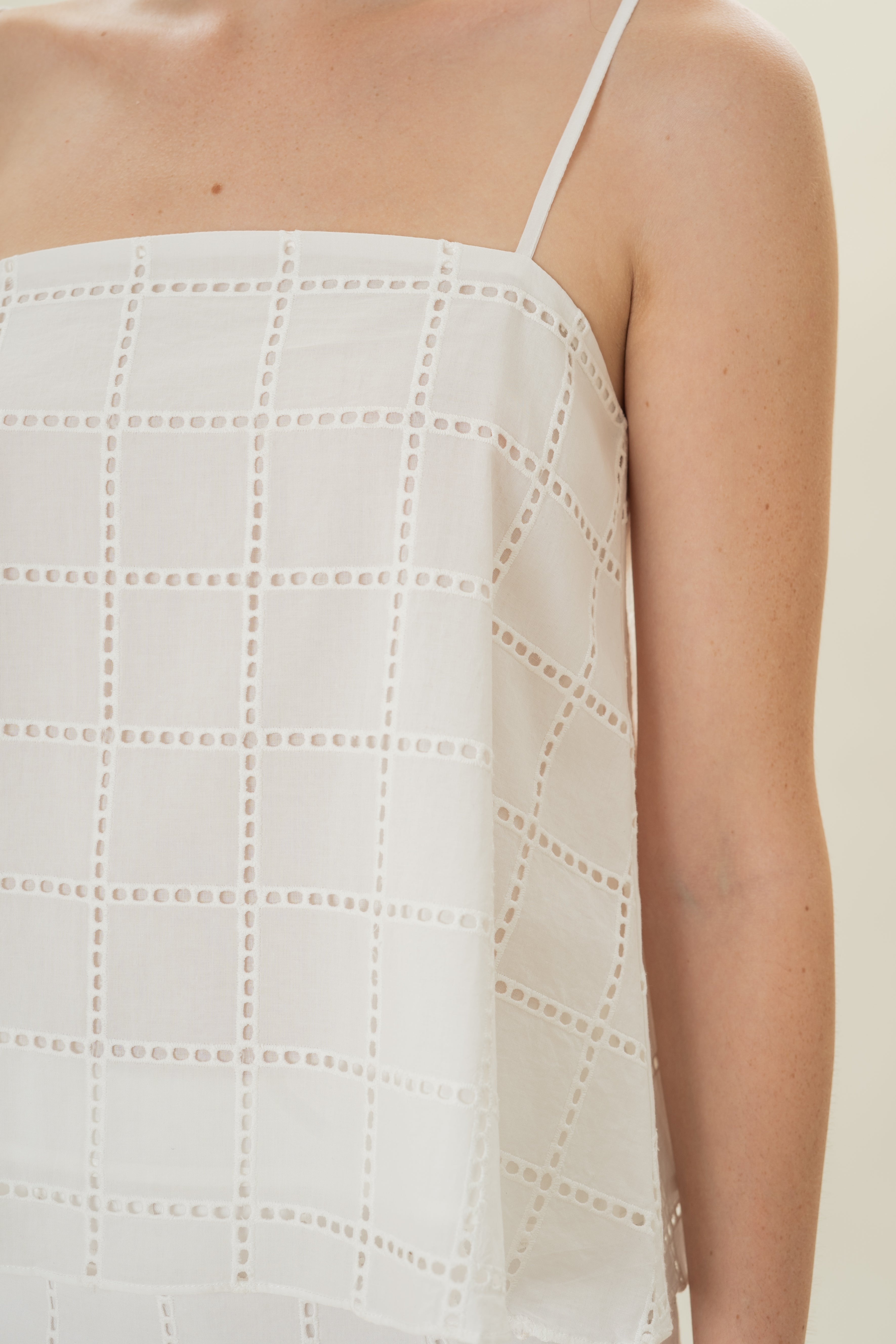 Square Broderie Cami Top in White