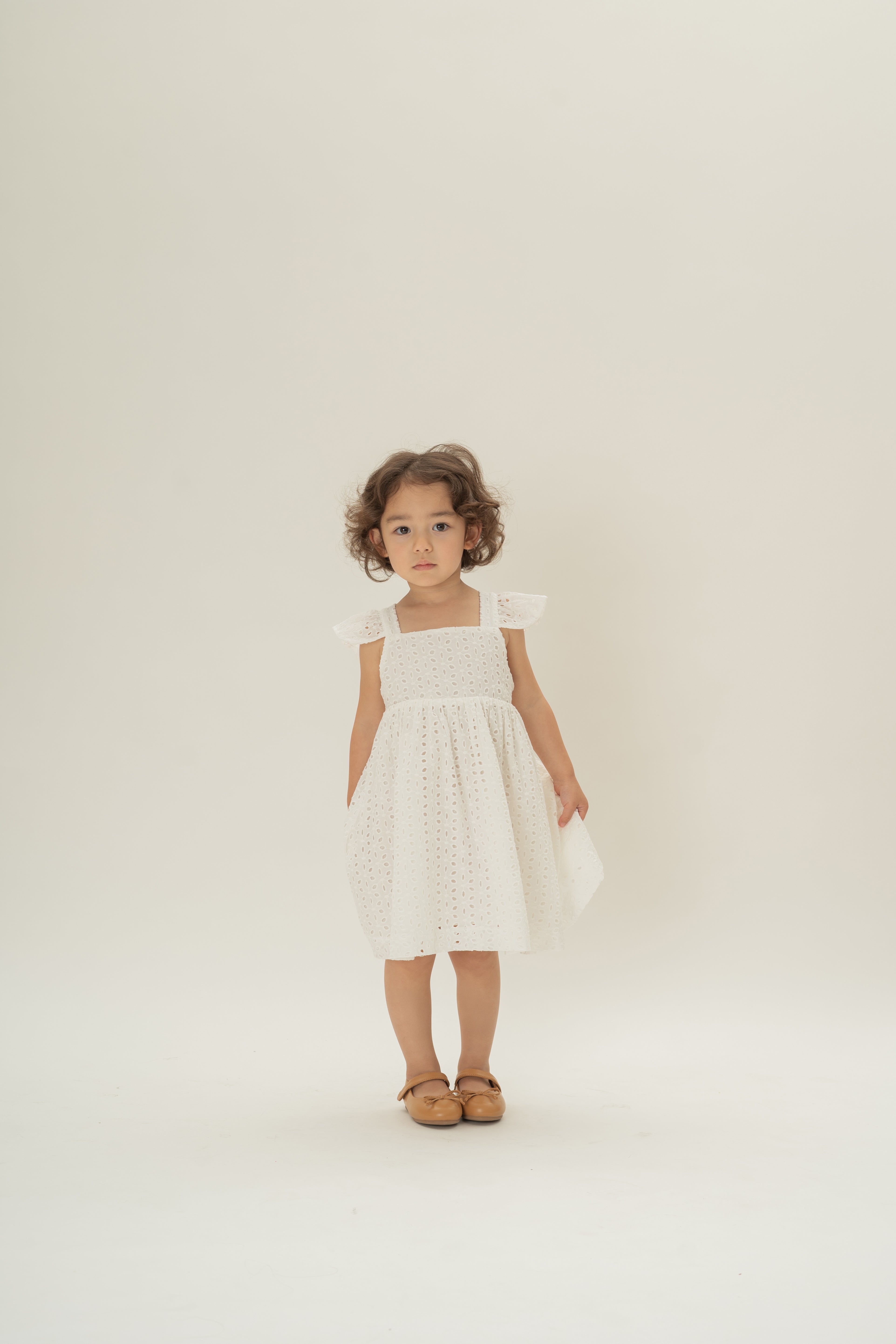 Mini Frilled Strap Dress in Broderie White