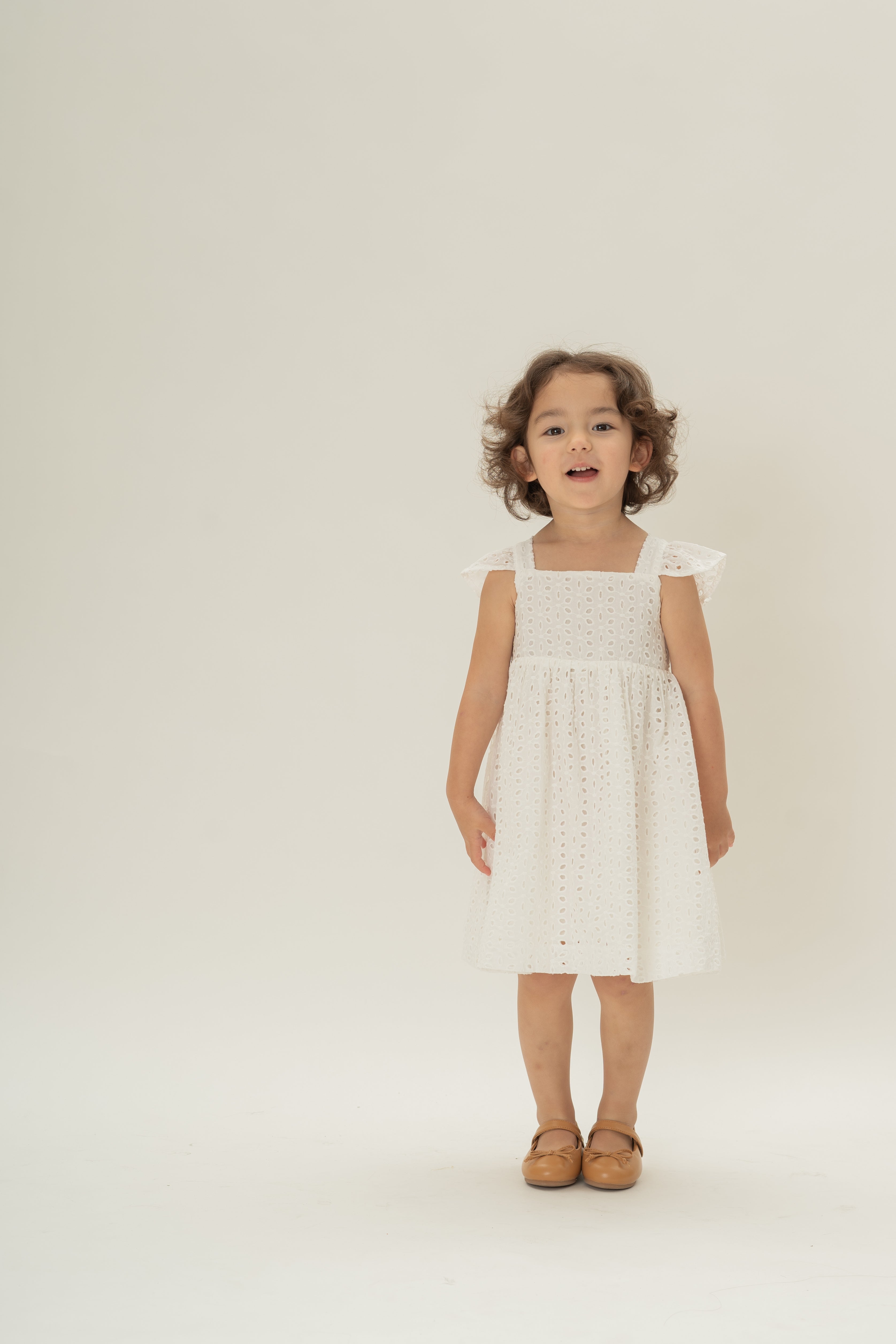 Mini Frilled Strap Dress in Broderie White