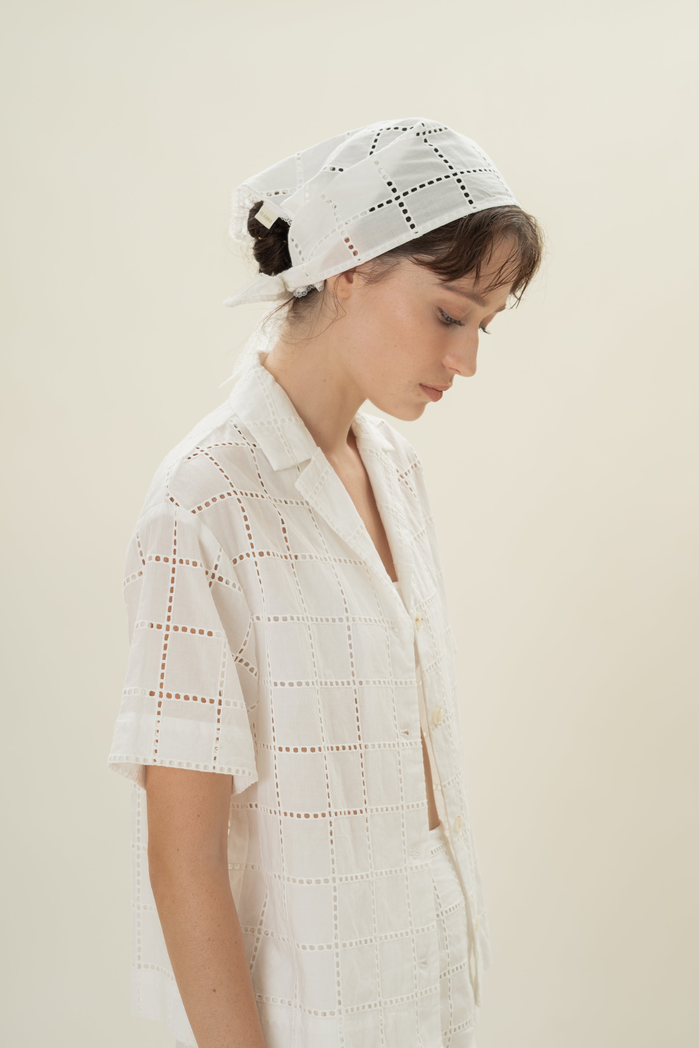Square Broderie Scarf in White